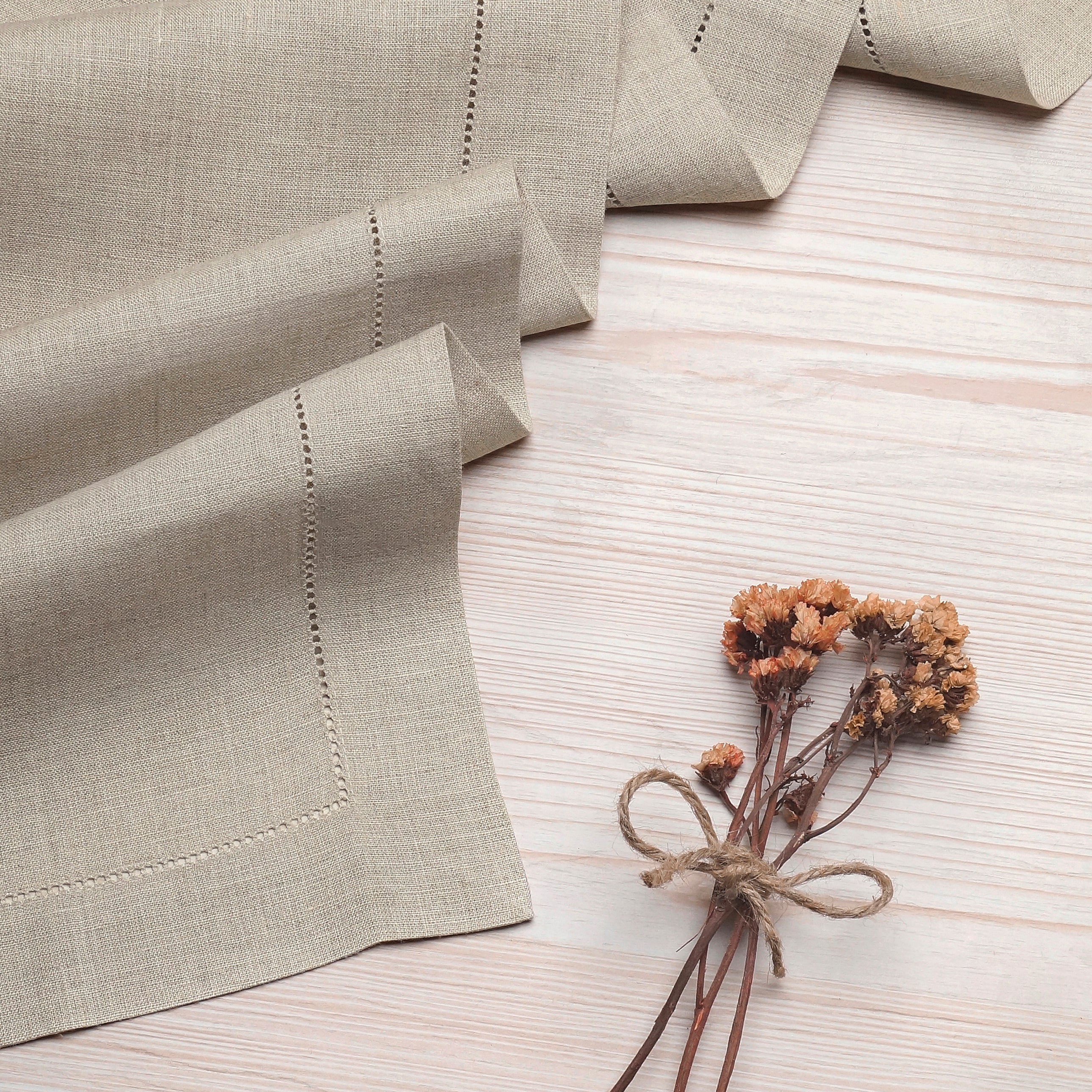 Natural Linen Table Runner, Hemstitch
