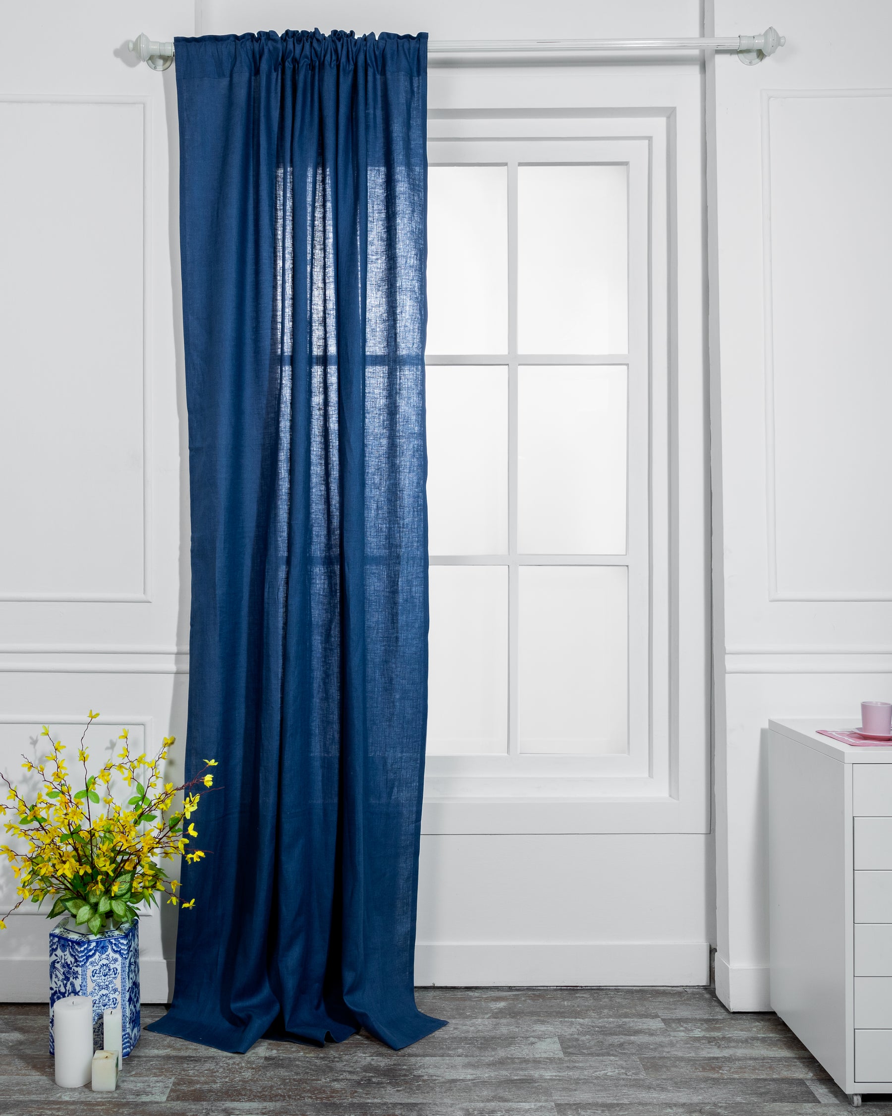 Navy Blue  Linen Curtain | Set of 2