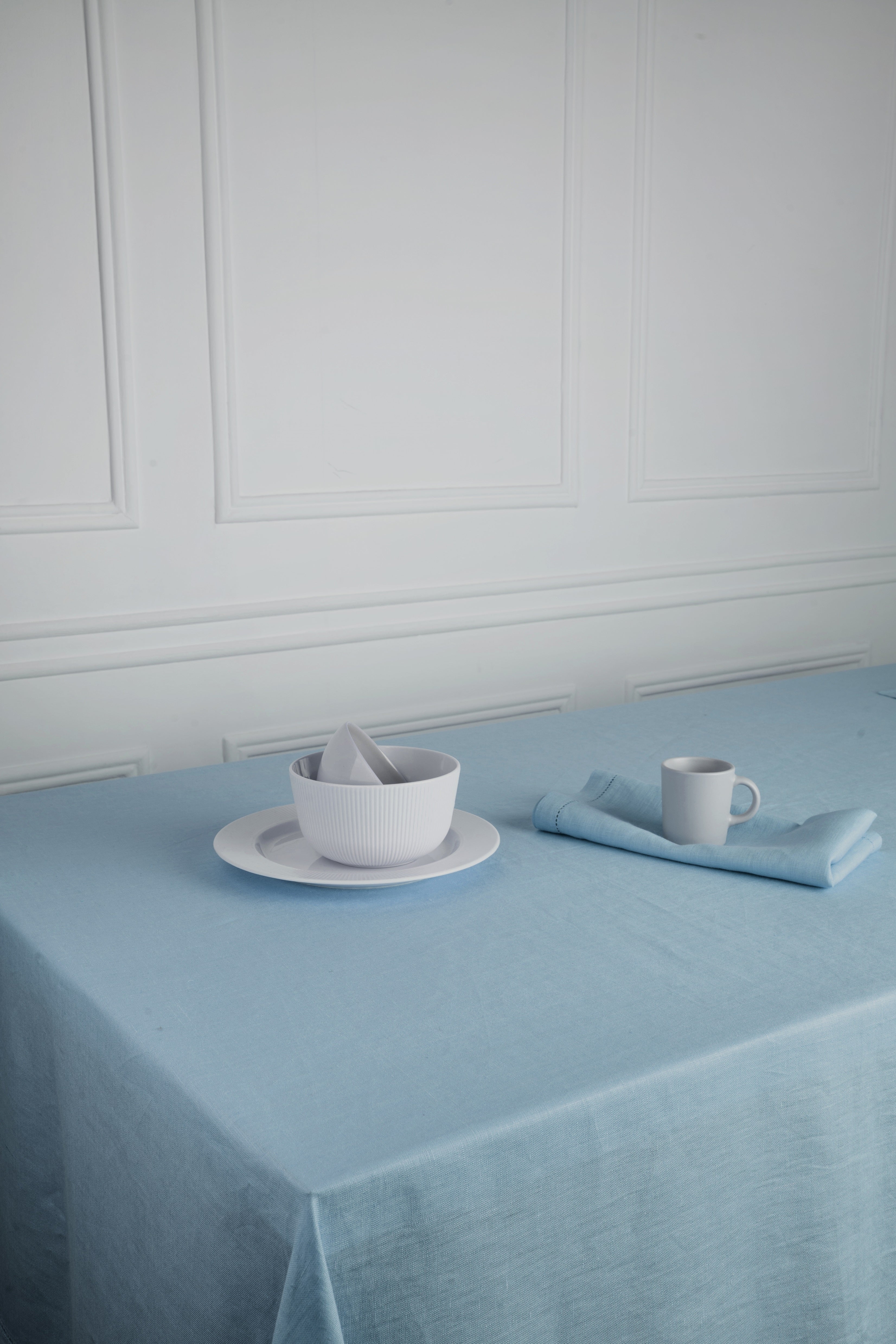 Powder Blue Linen Tablecloth, Hemstitch