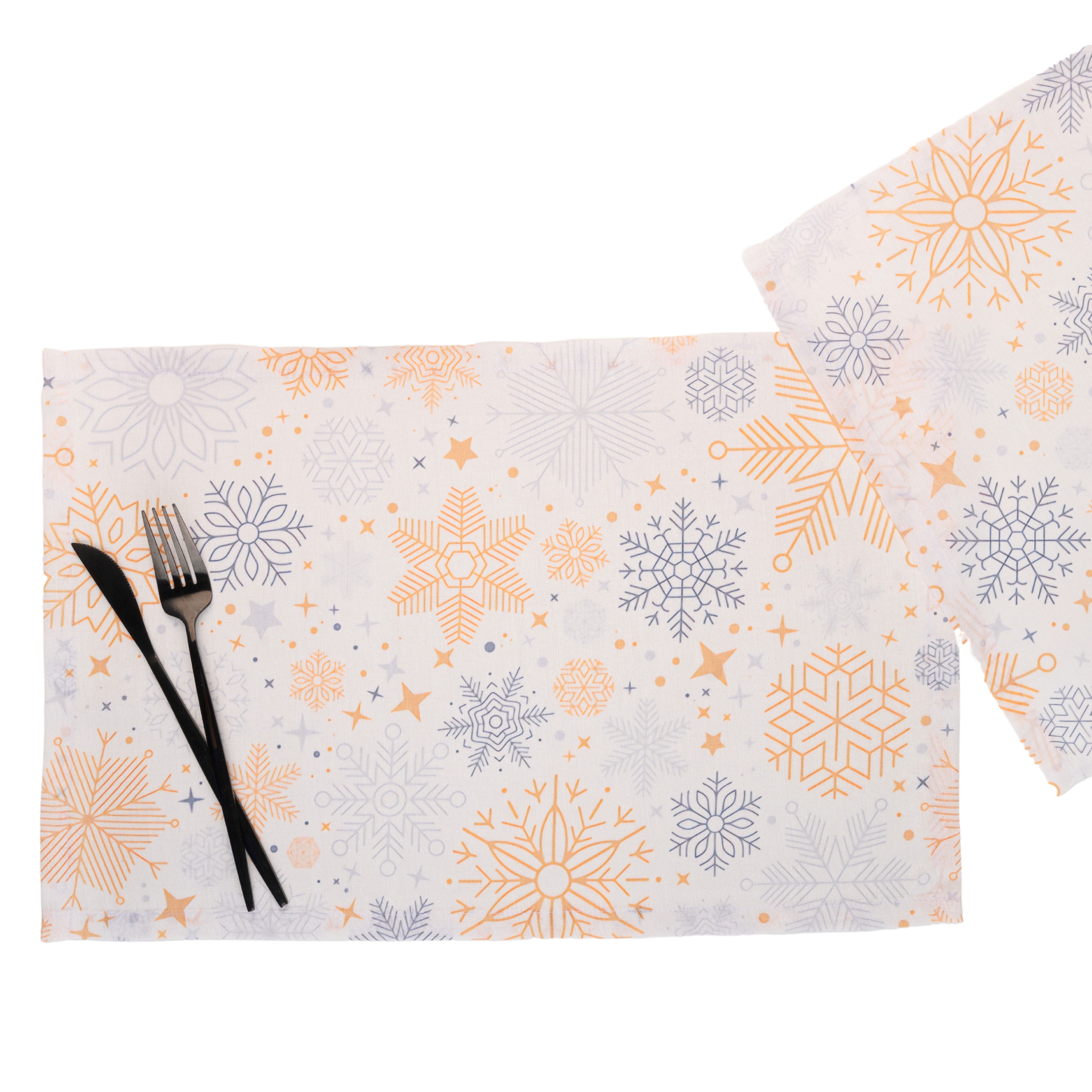 Snowflake Vegan Silk Placemats 13 x 18 Inch Set of 4 - Christmas Print