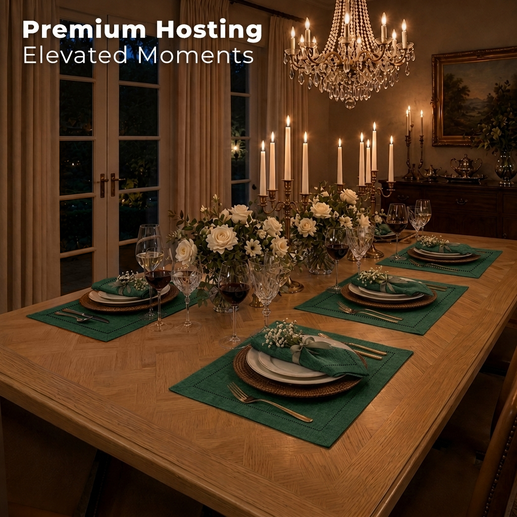 Signature Linen™ Forest Green Chambray Placemats - Hemstitch, 4 pcs