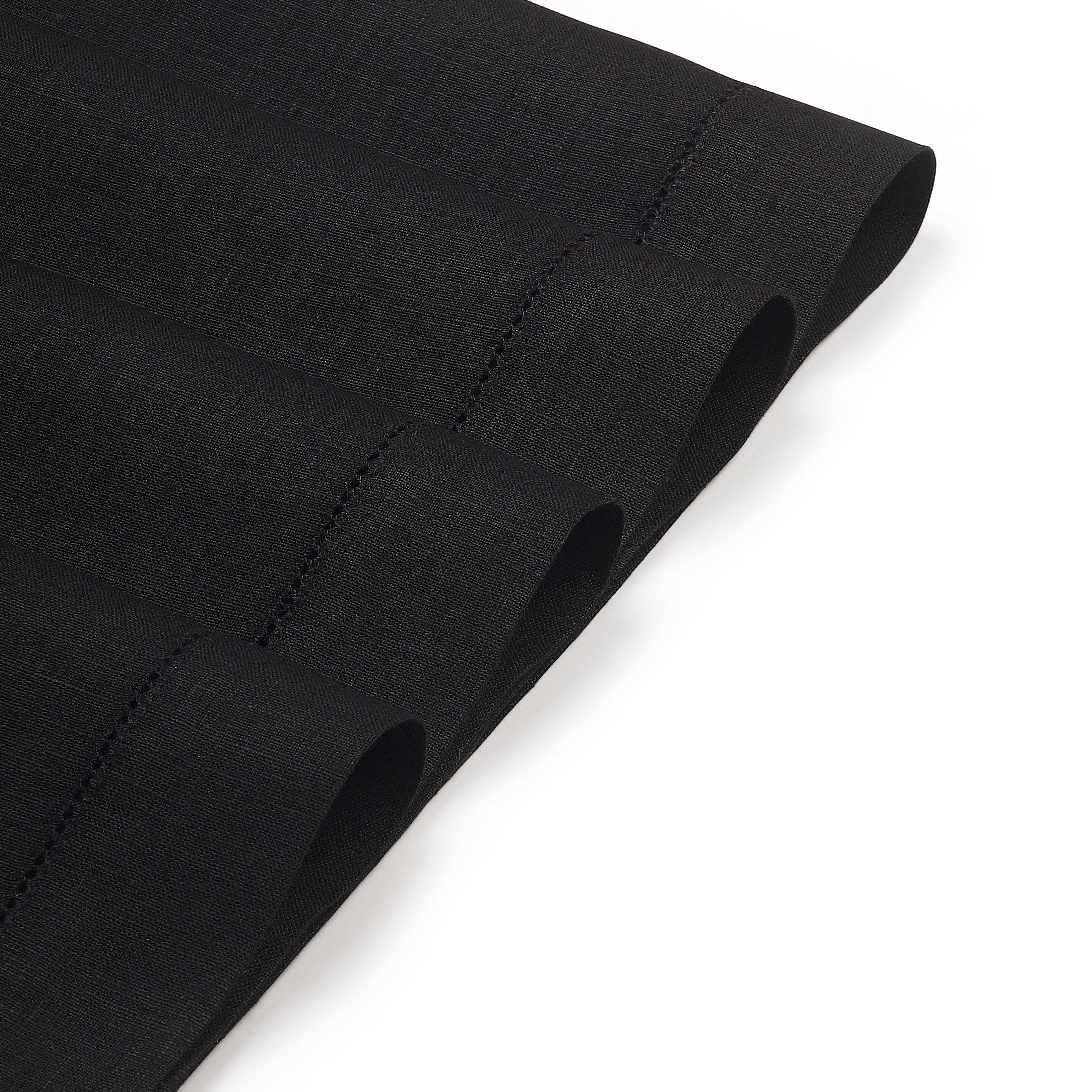 Black Linen Placemats, Hemstitch, 14 x 19 inch, 4 pcs