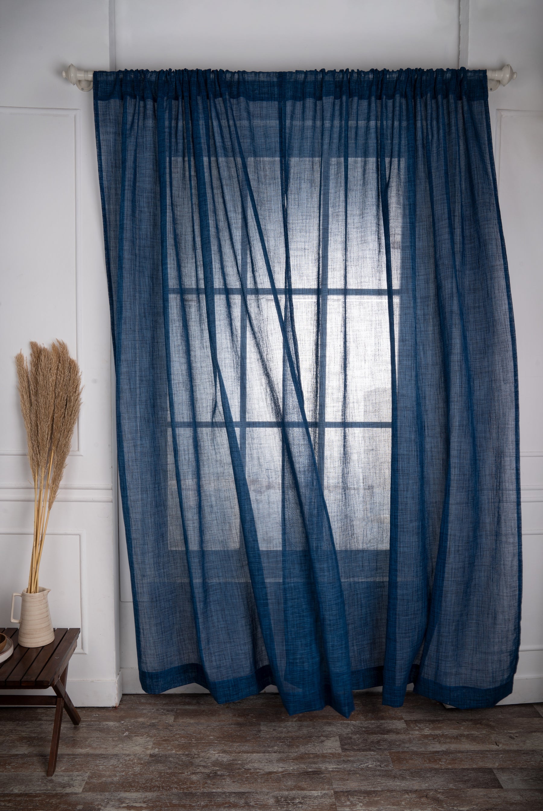 Indigo Blue Jute Textured Curtain | Set of 2 Panels