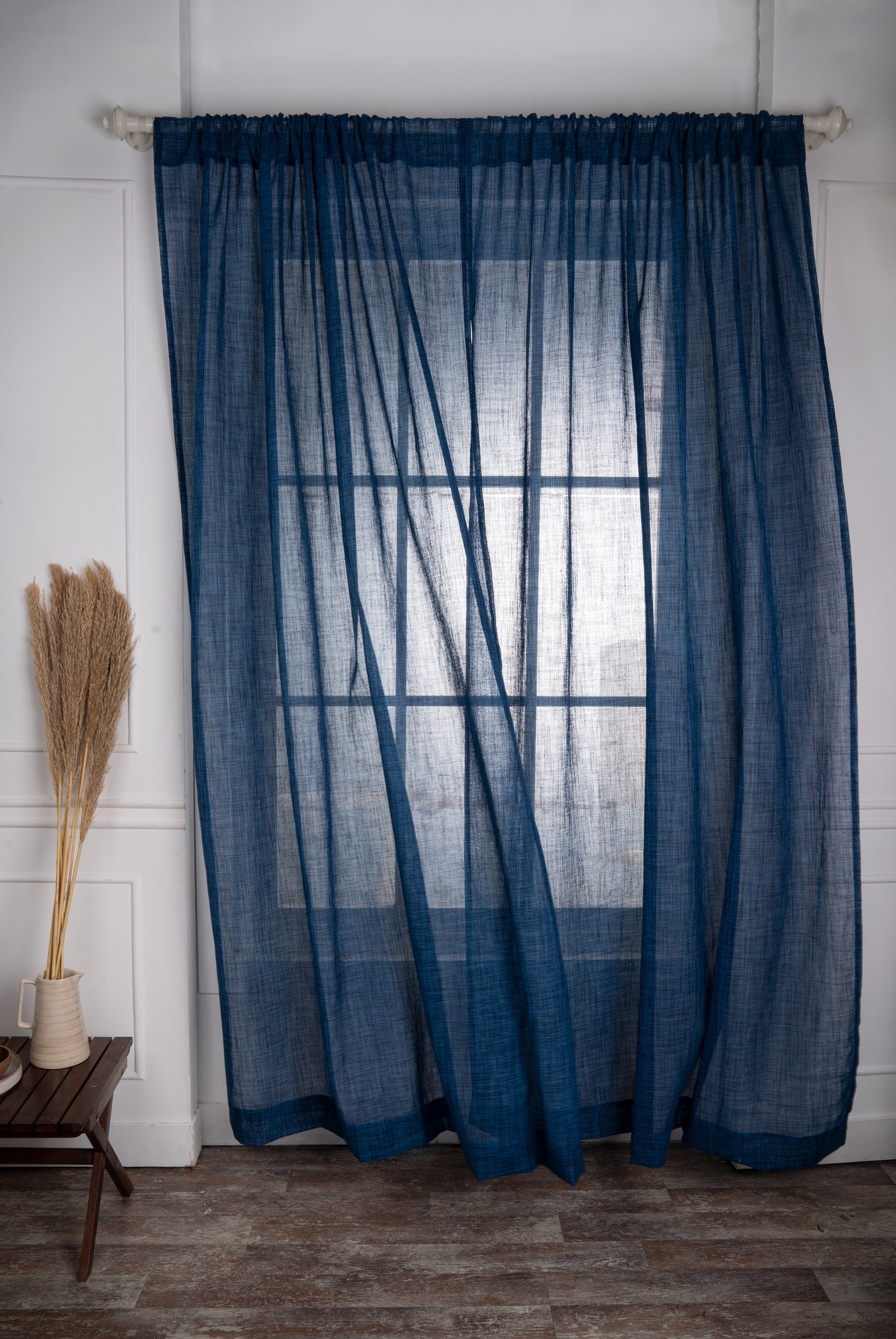 Indigo Blue Recycled Polyester Classic Jute Look Curtain - Set of 2 panels
