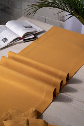 Mustard Linen Look Recycled Fabric Mitered Corner Table Runner