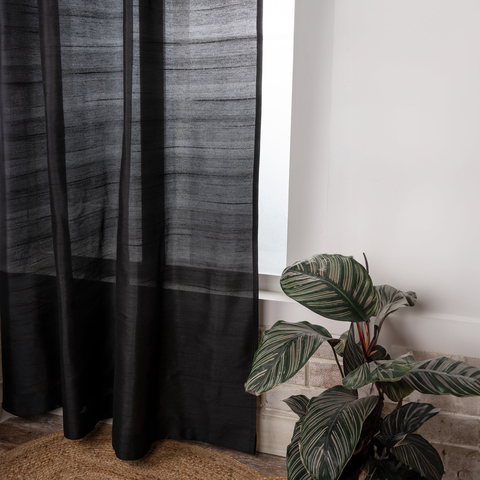 Black Vegan Silk Top Pinch Pleat Curtain