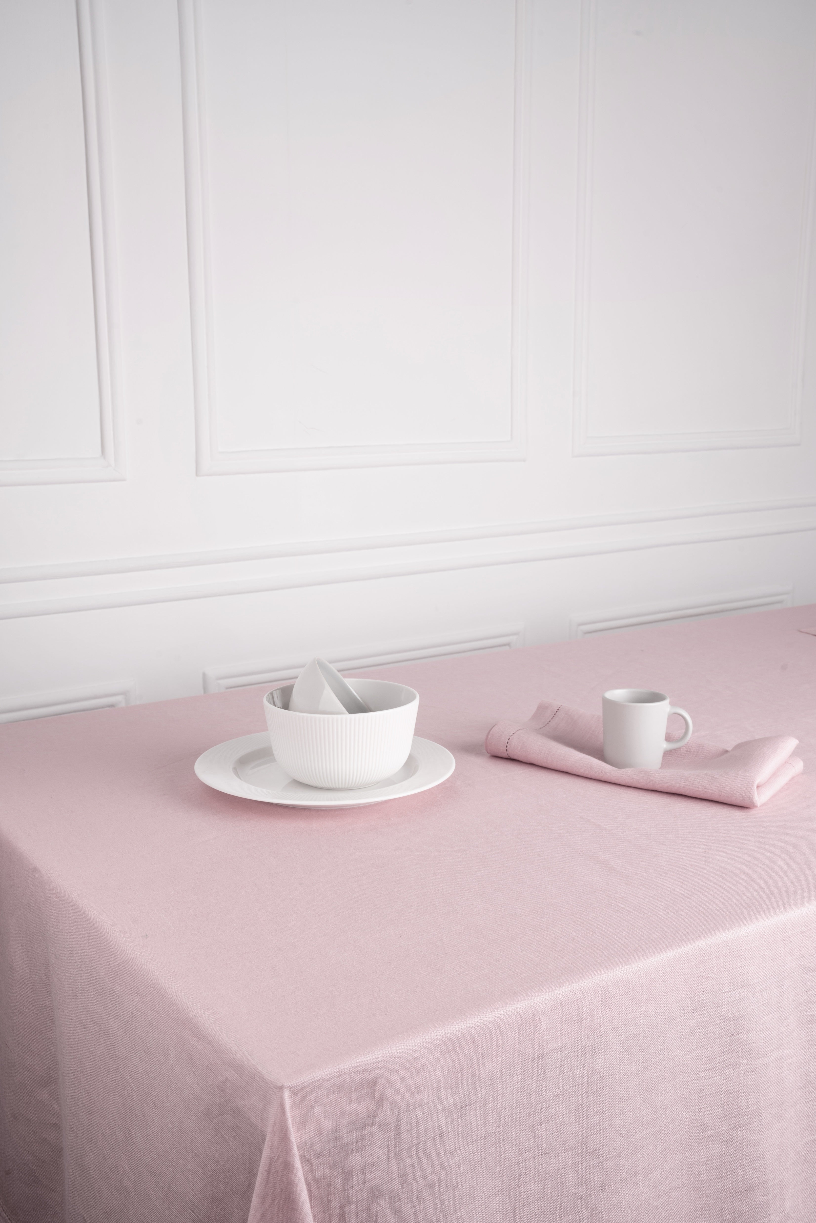 Pastel Pink Linen Tablecloth, Hemstitch