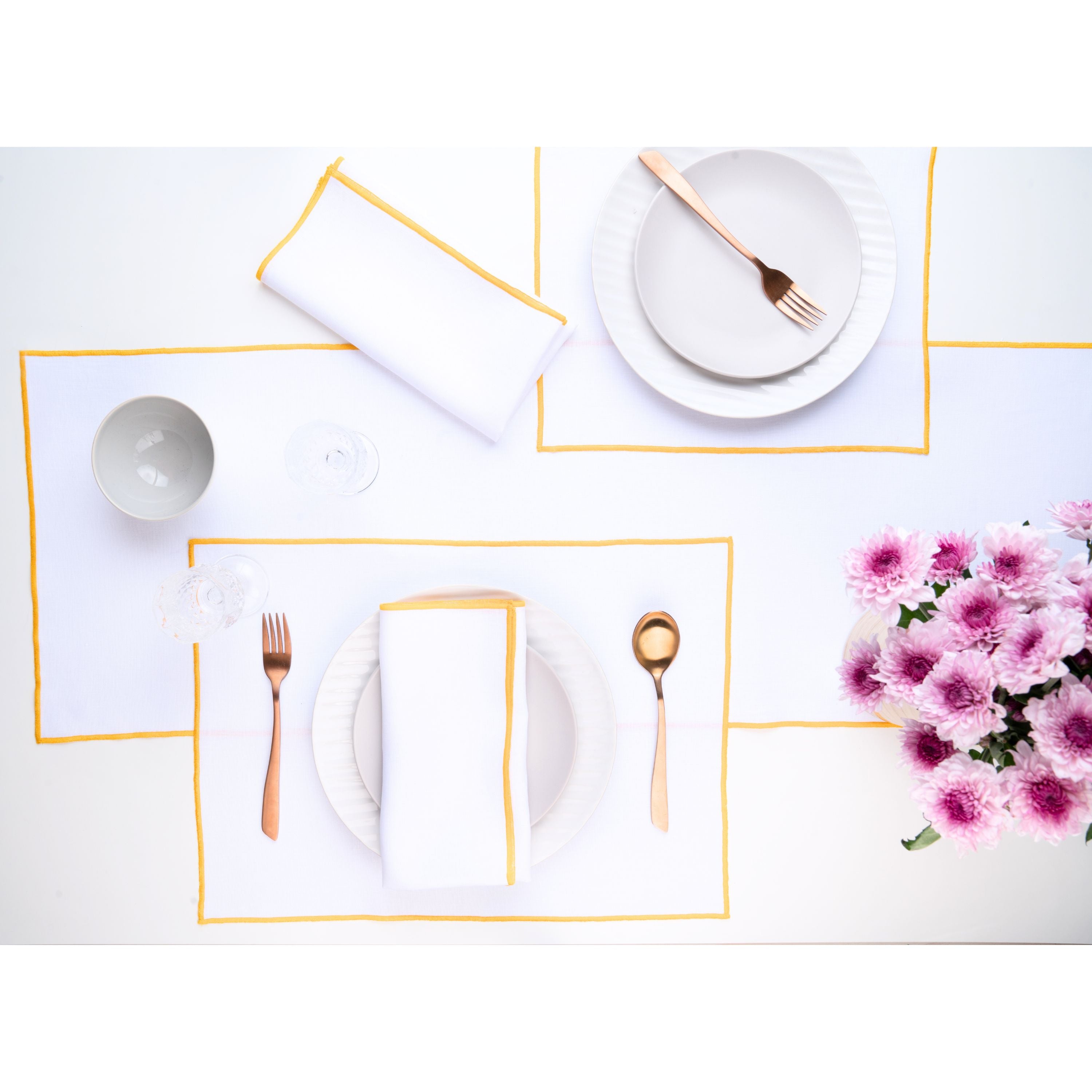 White and Yellow Linen Table Runner, Marrow Edge