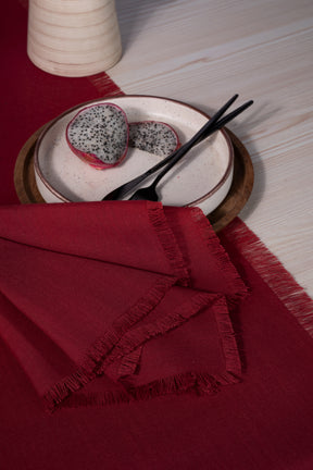 Red Linen Textured Dinner Napkins 20 x 20 Inch Set of 4 - Fringe
