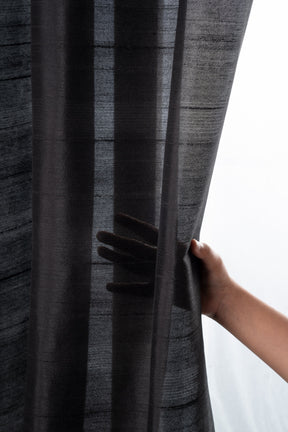 Black Silk Look Top Pinch Pleat Curtains | 1 Panel