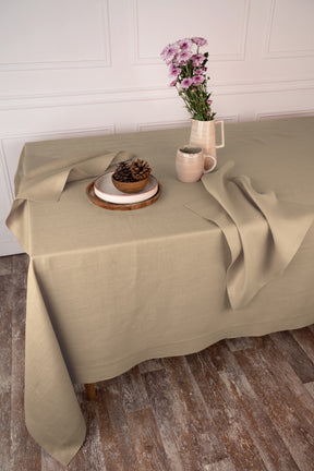 Champagne Beige Linen Tablecloth - Hemmed