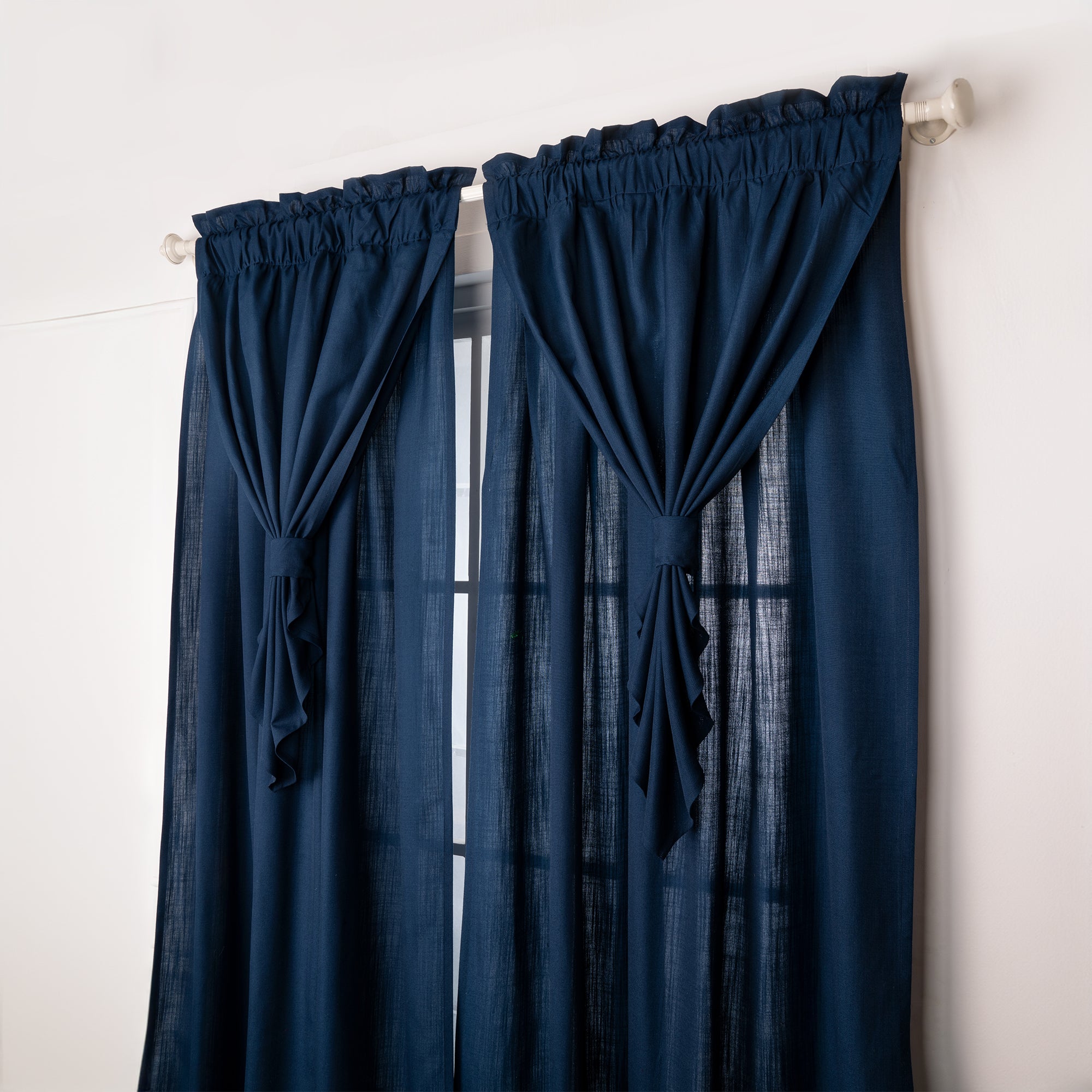 Navy Blue Faux Linen Royal Look Curtain