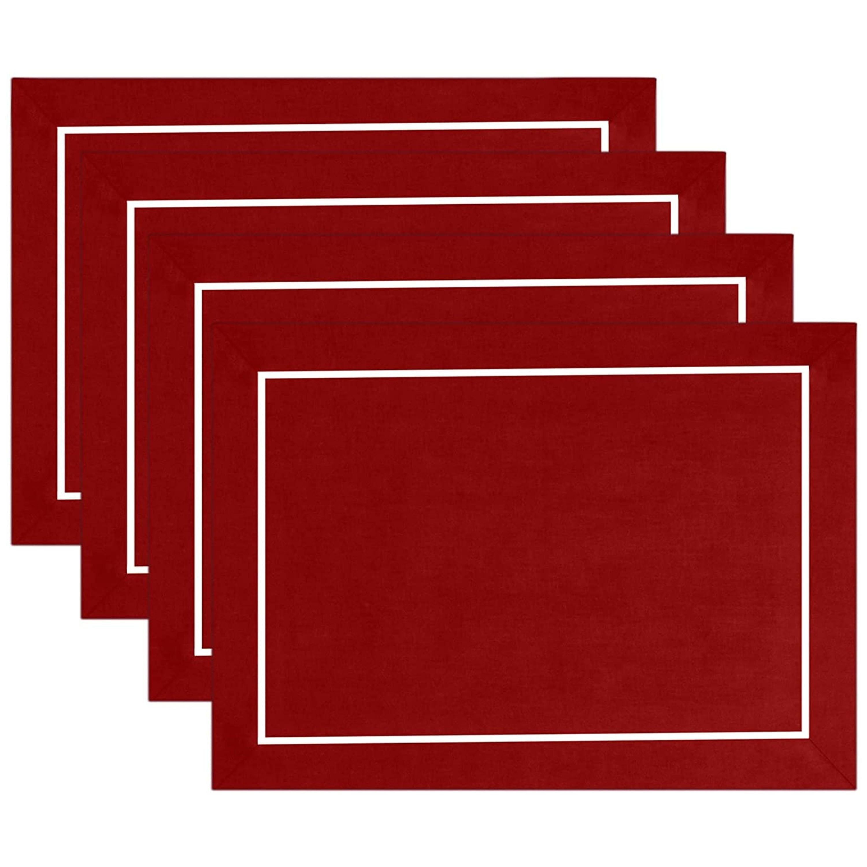 Red and White Linen Placemats, Reversible, 14 x 19 inch, 4 pcs