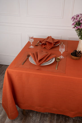 Rust Linen Tablecloth - Hemstitch