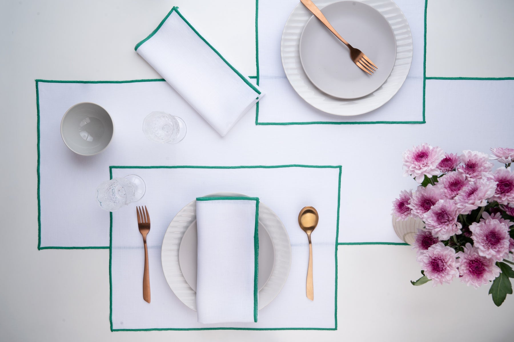 White And Green Marrow Edge Table Runner- 100% Pure Linen