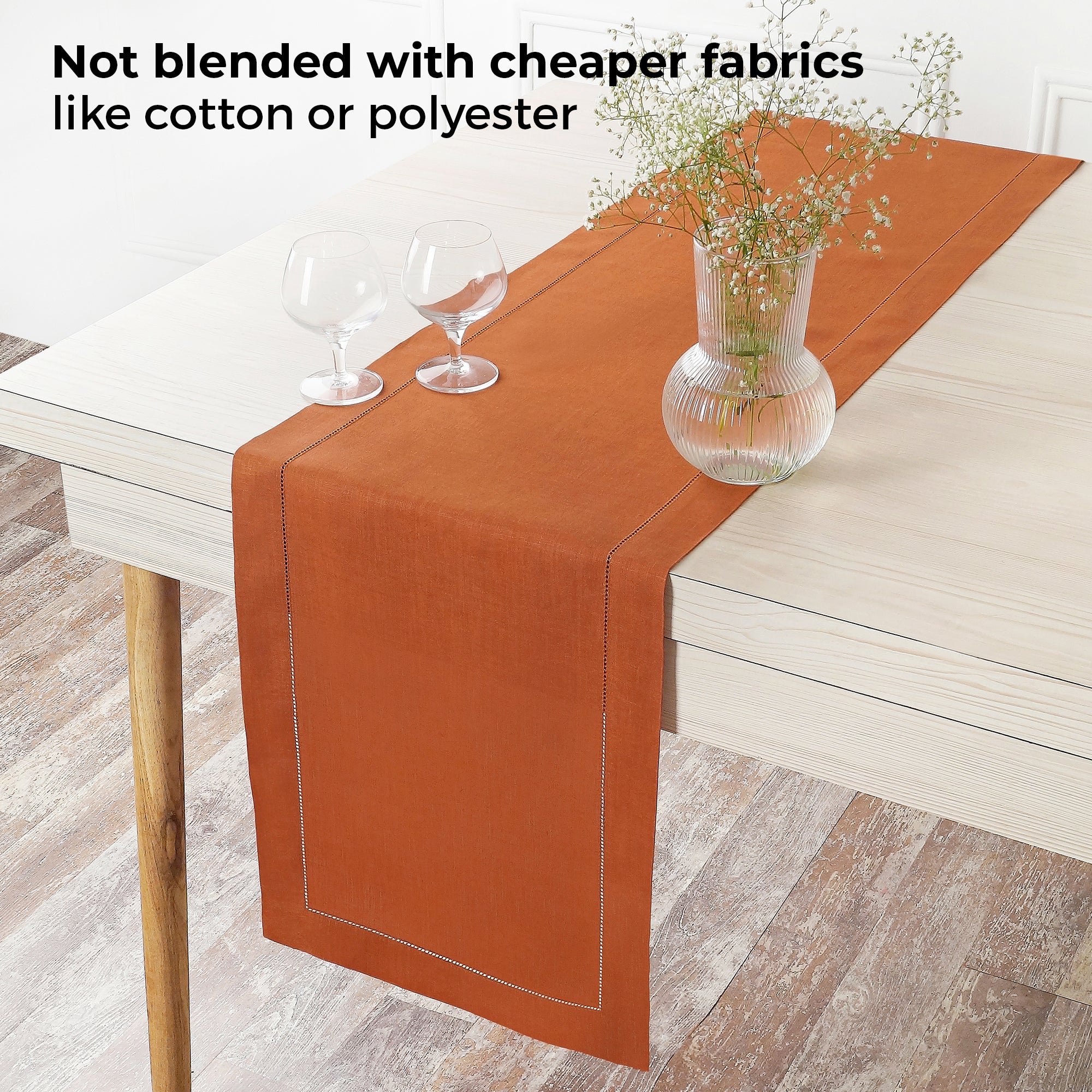 100% Pure Linen Rust Table Runner - Hemstitch