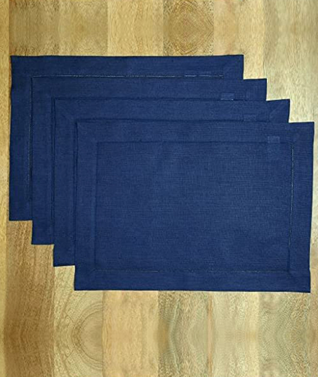 Navy Blue Linen Placemats 14 x 19 Inch Set of 4 - Hemstitch