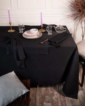 Black Linen Textured Tablecloth - Mitered Corner