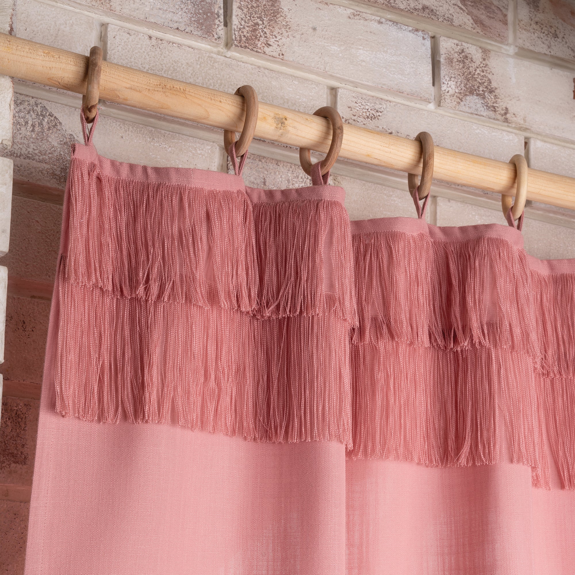 Dusty Pink Faux Linen Double Fringe Curtain