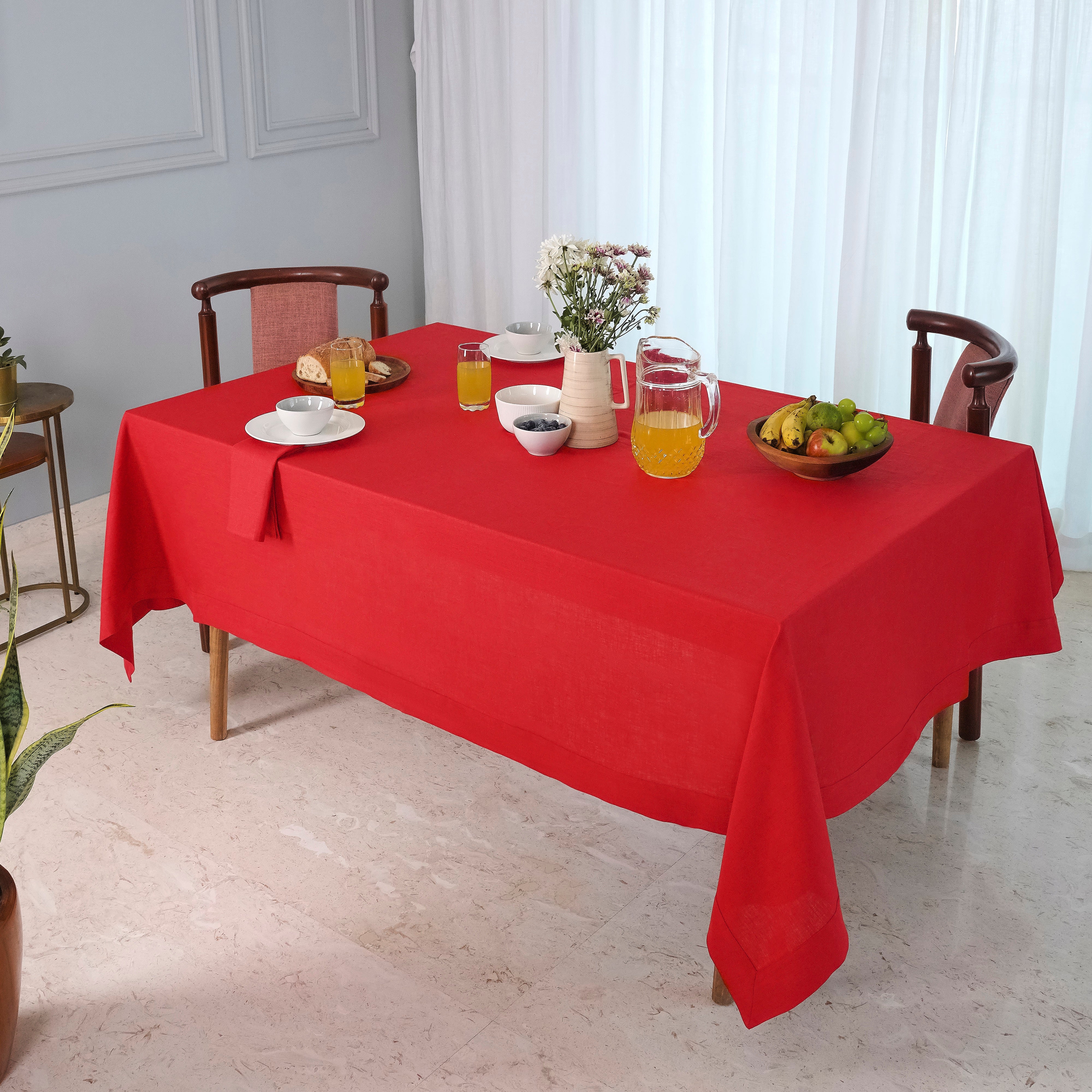 Bright Red Linen Tablecloth, Hemmed