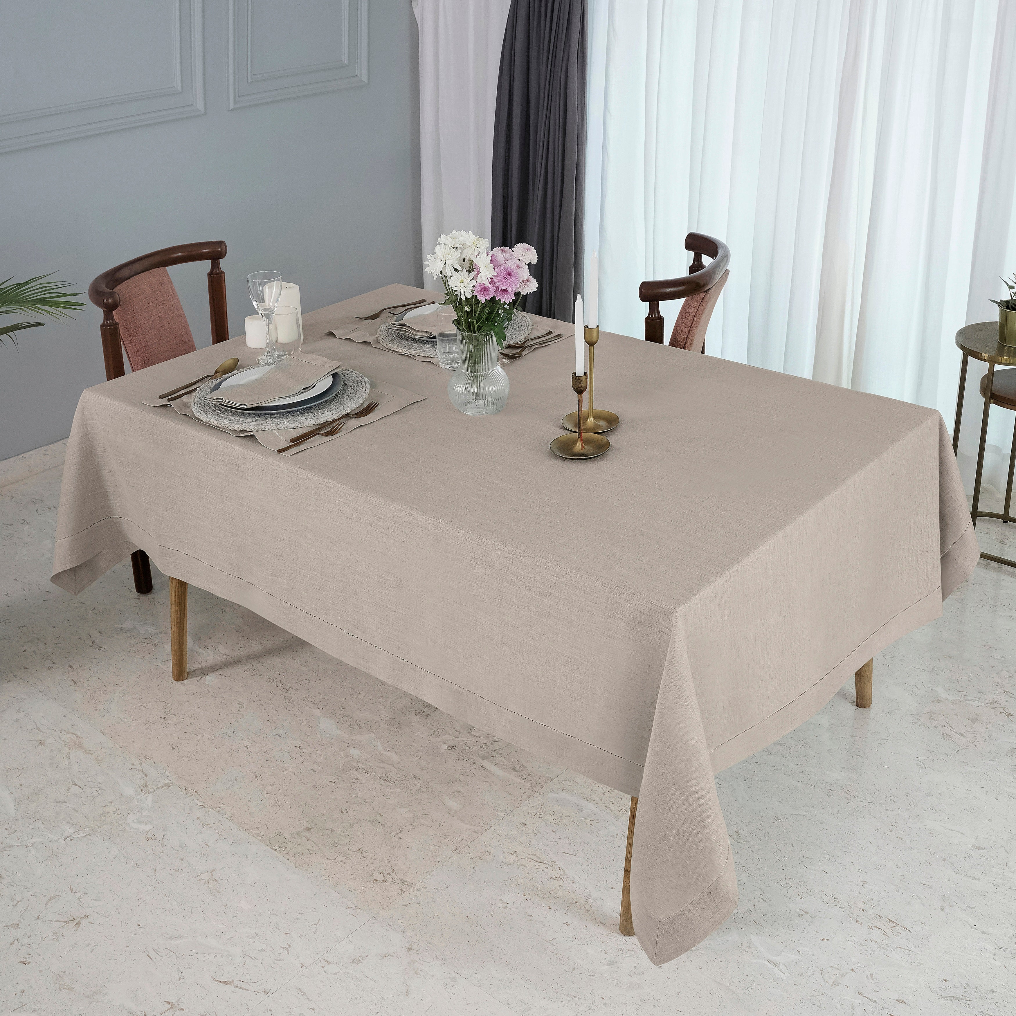 Natural Linen Tablecloth, Hemstitch