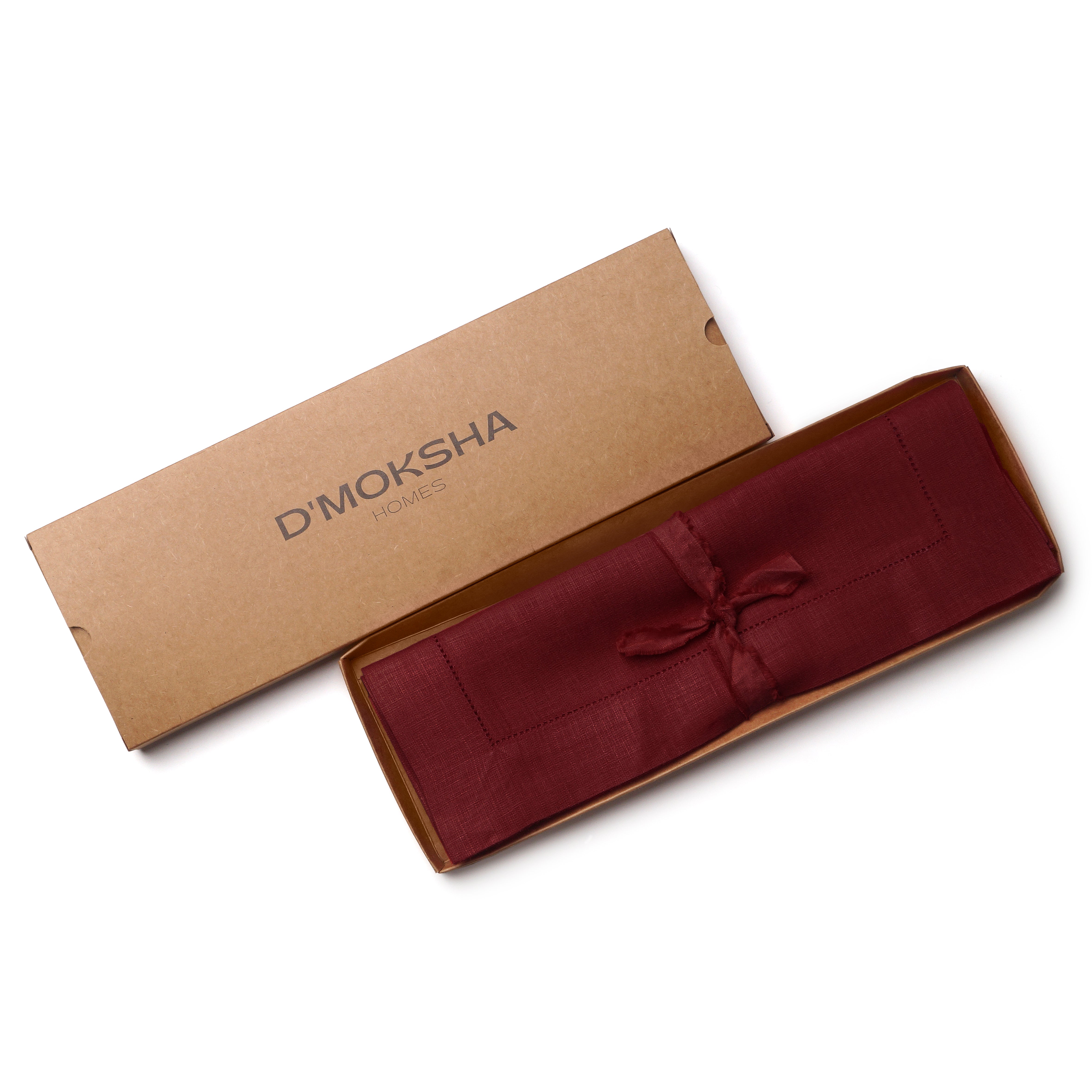 Dark Red Linen Placemats, Hemstitch, 14 x 19 inch, 4 pcs