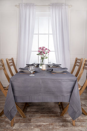Charcoal Grey Raw Silk Textured Tablecloth - Mitered Corner