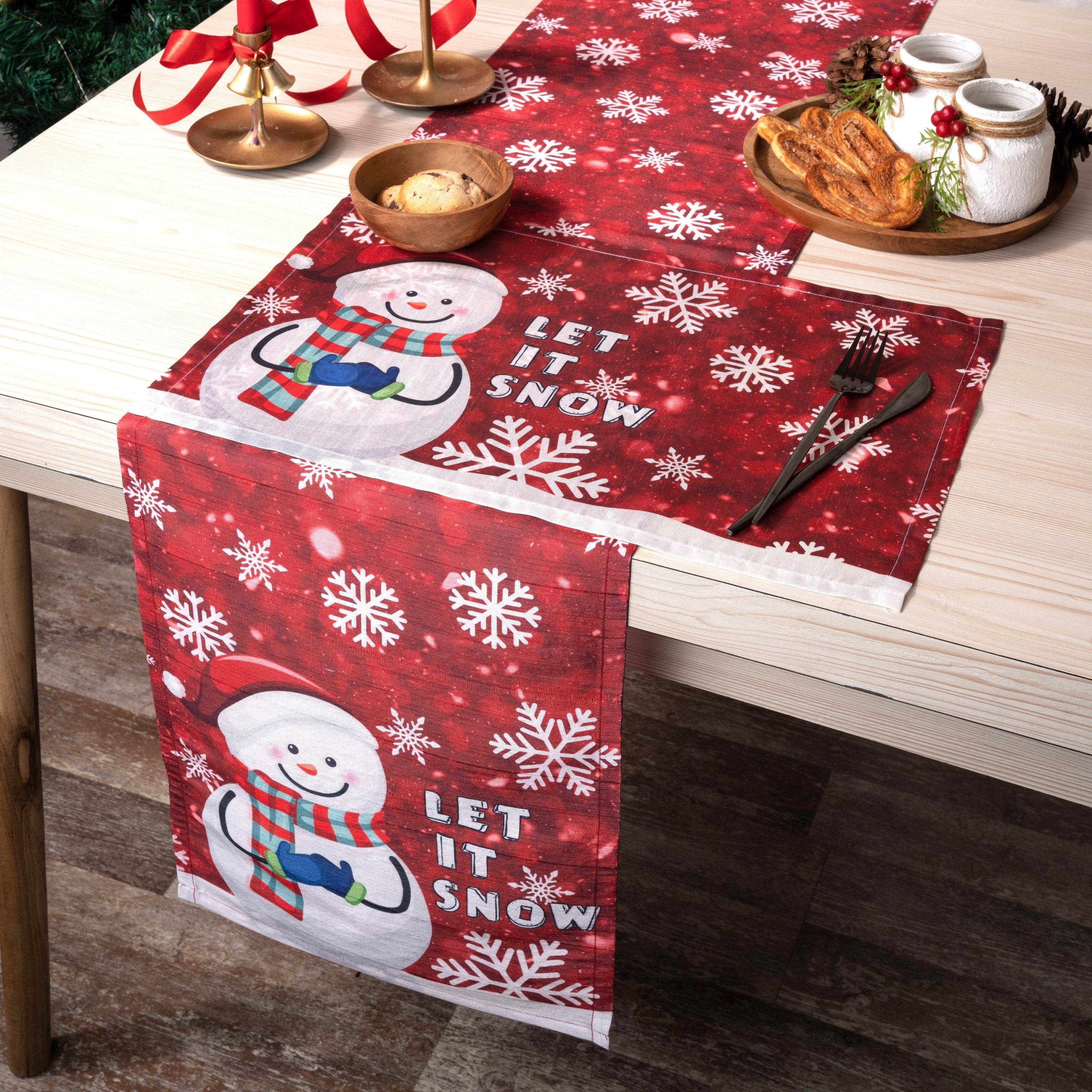 Let It Snow Vegan Silk Table Runner - Christmas Print