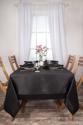 Black Raw Silk Textured Tablecloth - Mitered Corner
