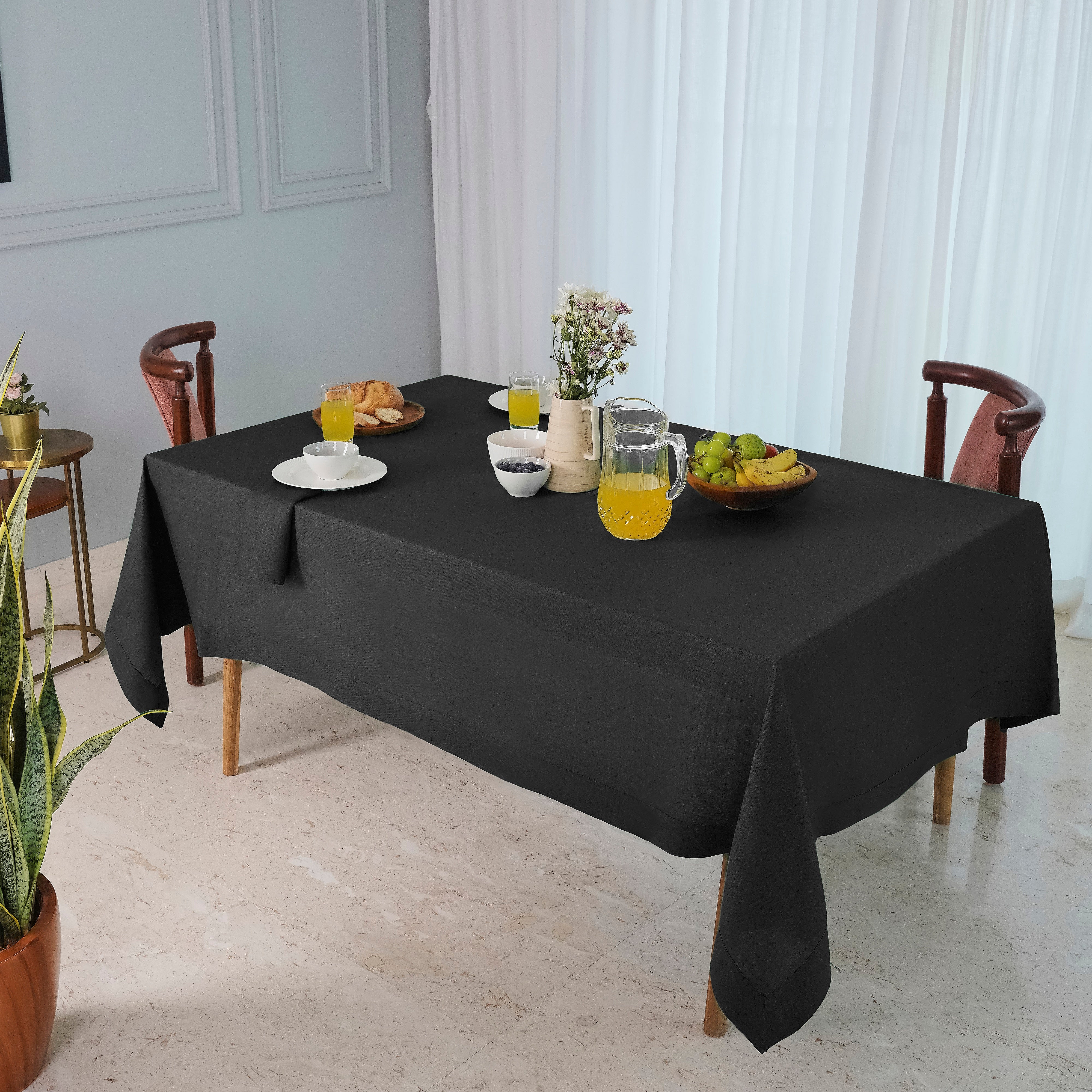 Black Linen Tablecloth, Hemstitch