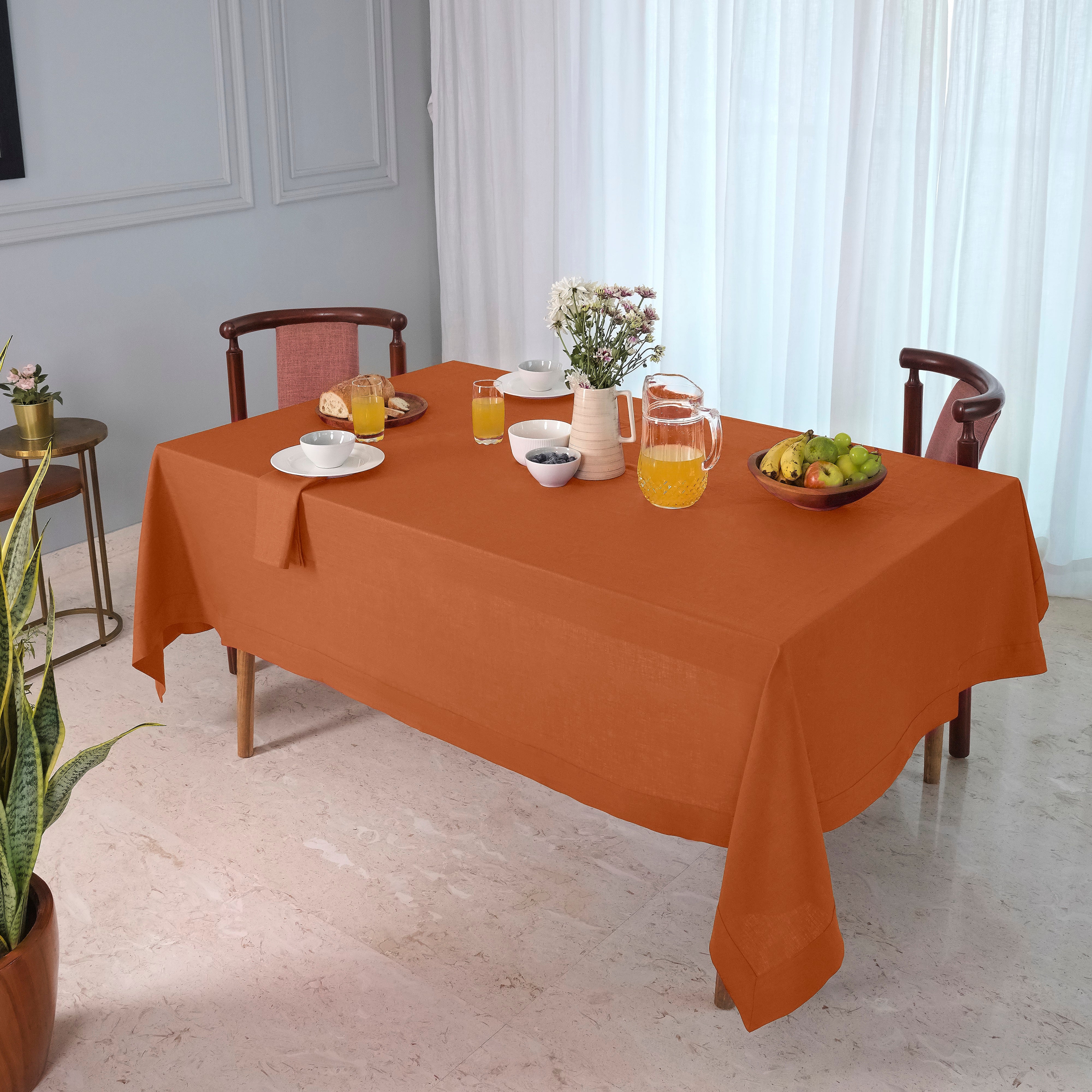 Rust Linen Tablecloth, Hemmed