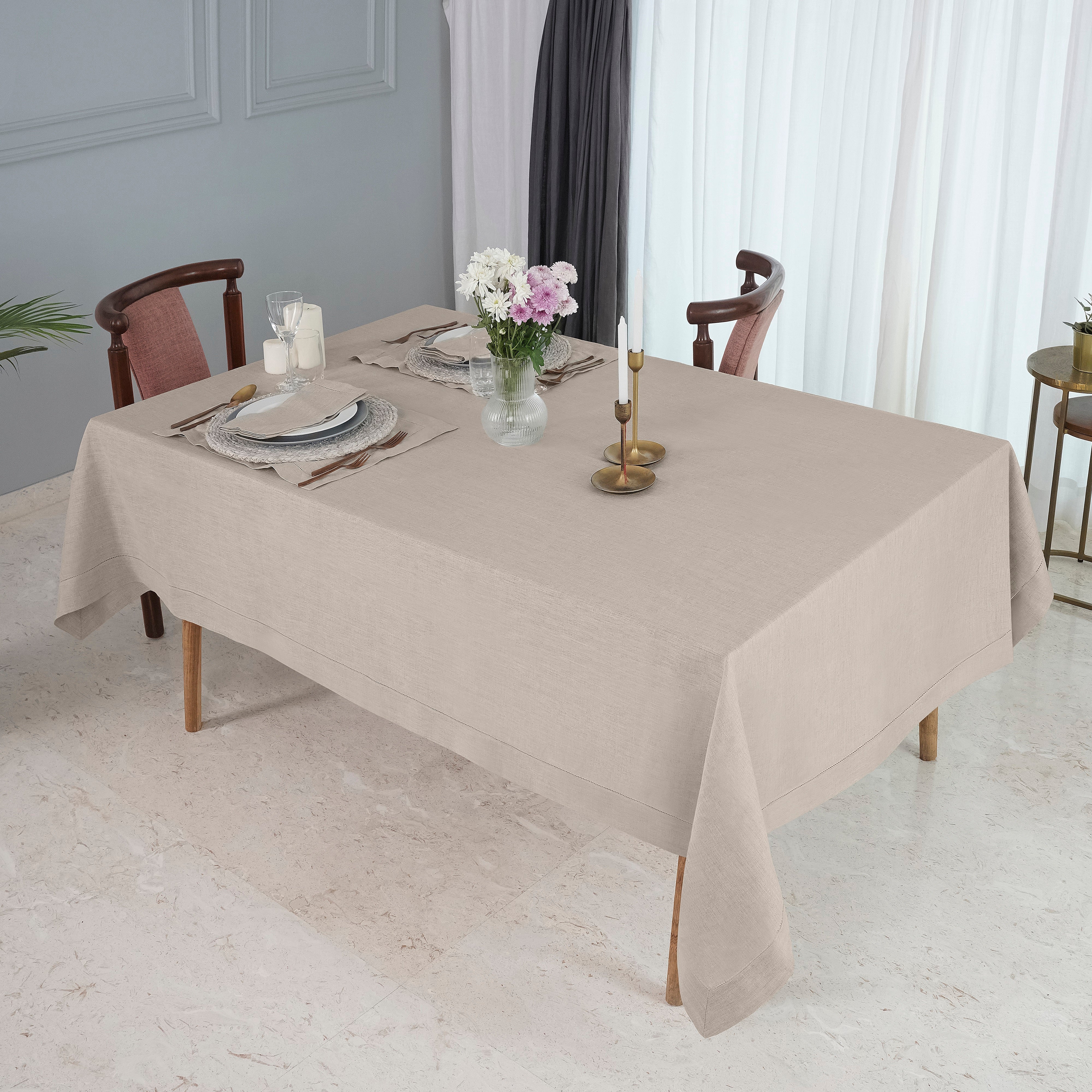 Natural Pure Linen Tablecloth, Hemstitch
