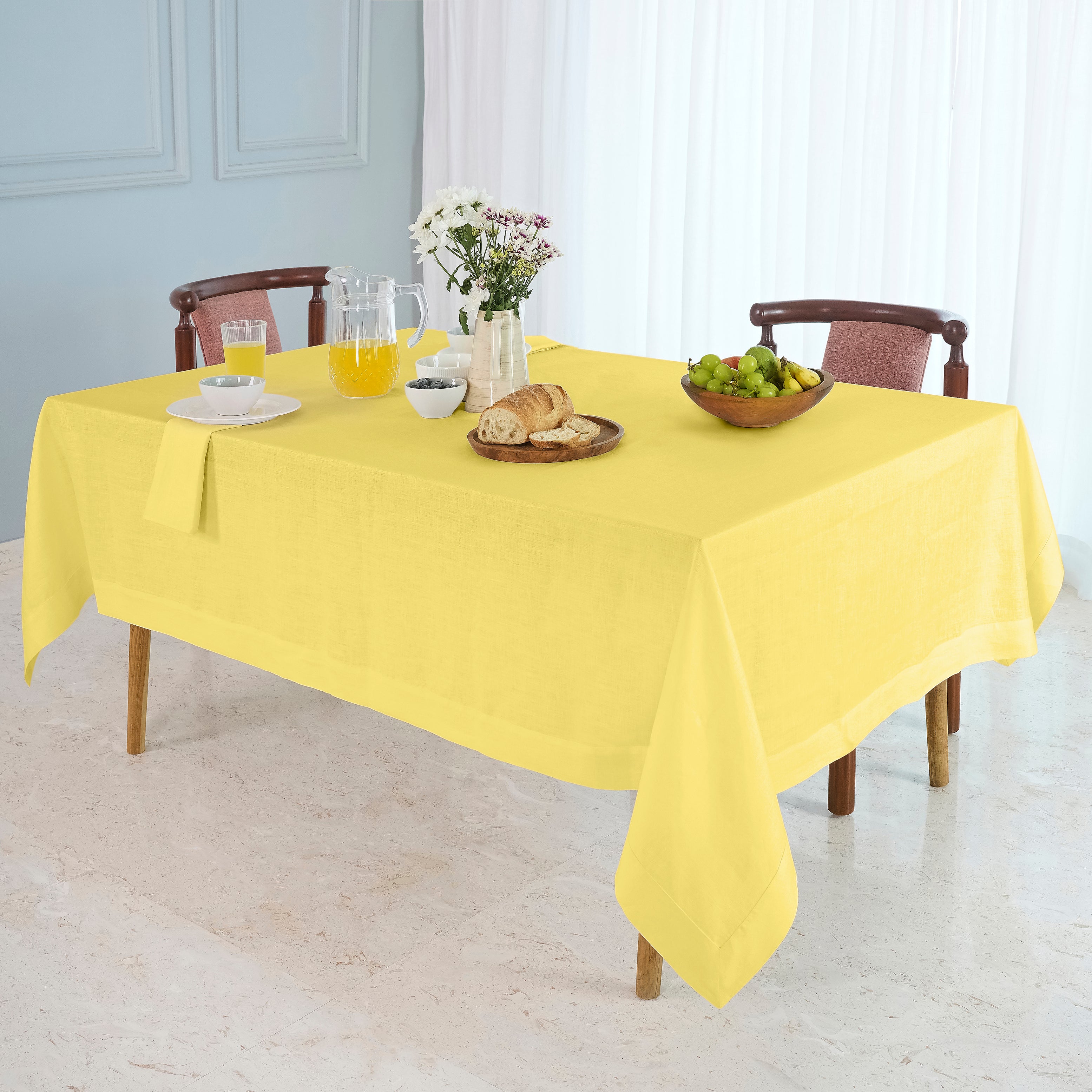 Lemon Yellow Linen Tablecloth, Hemmed