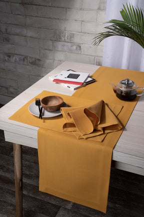 Mustard Linen Textured Table Runner - Mitered Corner
