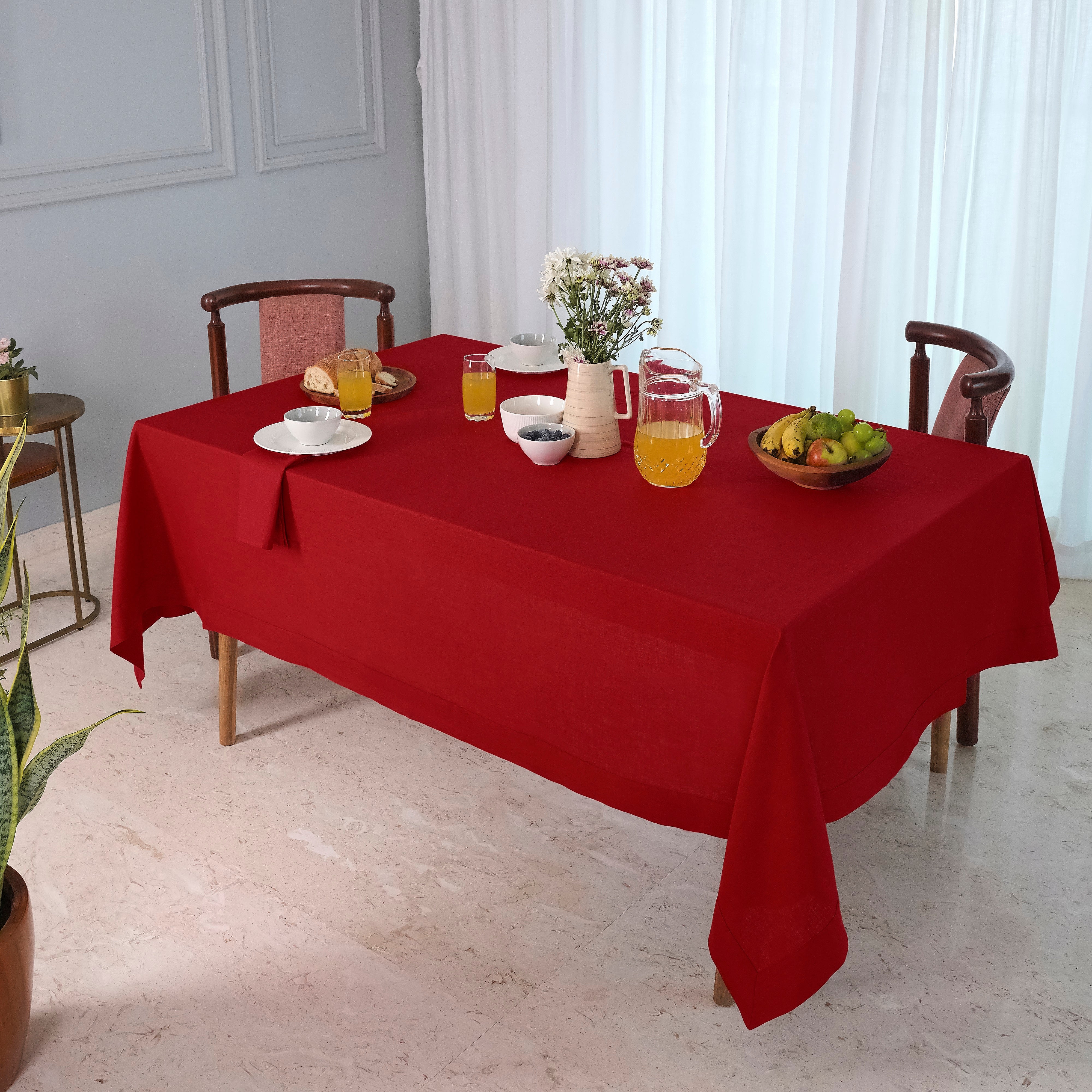 Red Linen Tablecloth, Hemstitch