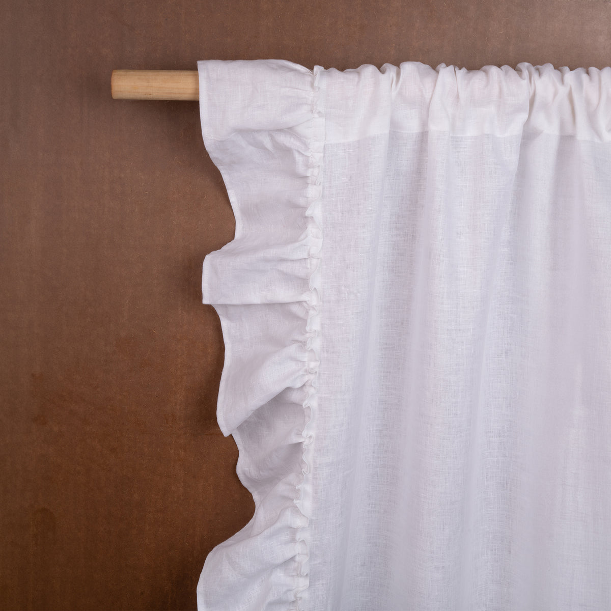 White Linen Ruffle Curtains | 1 Panel