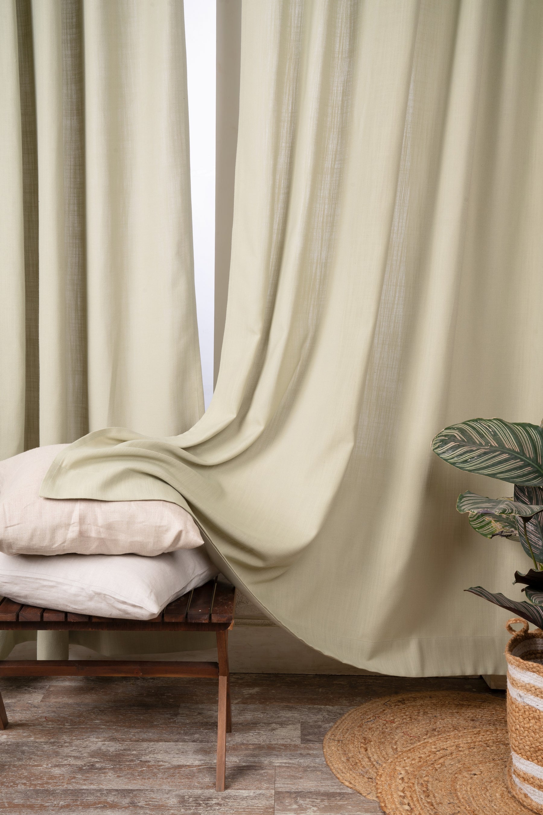 Sage Green Linen Look Frill Curtain | 1 Panel