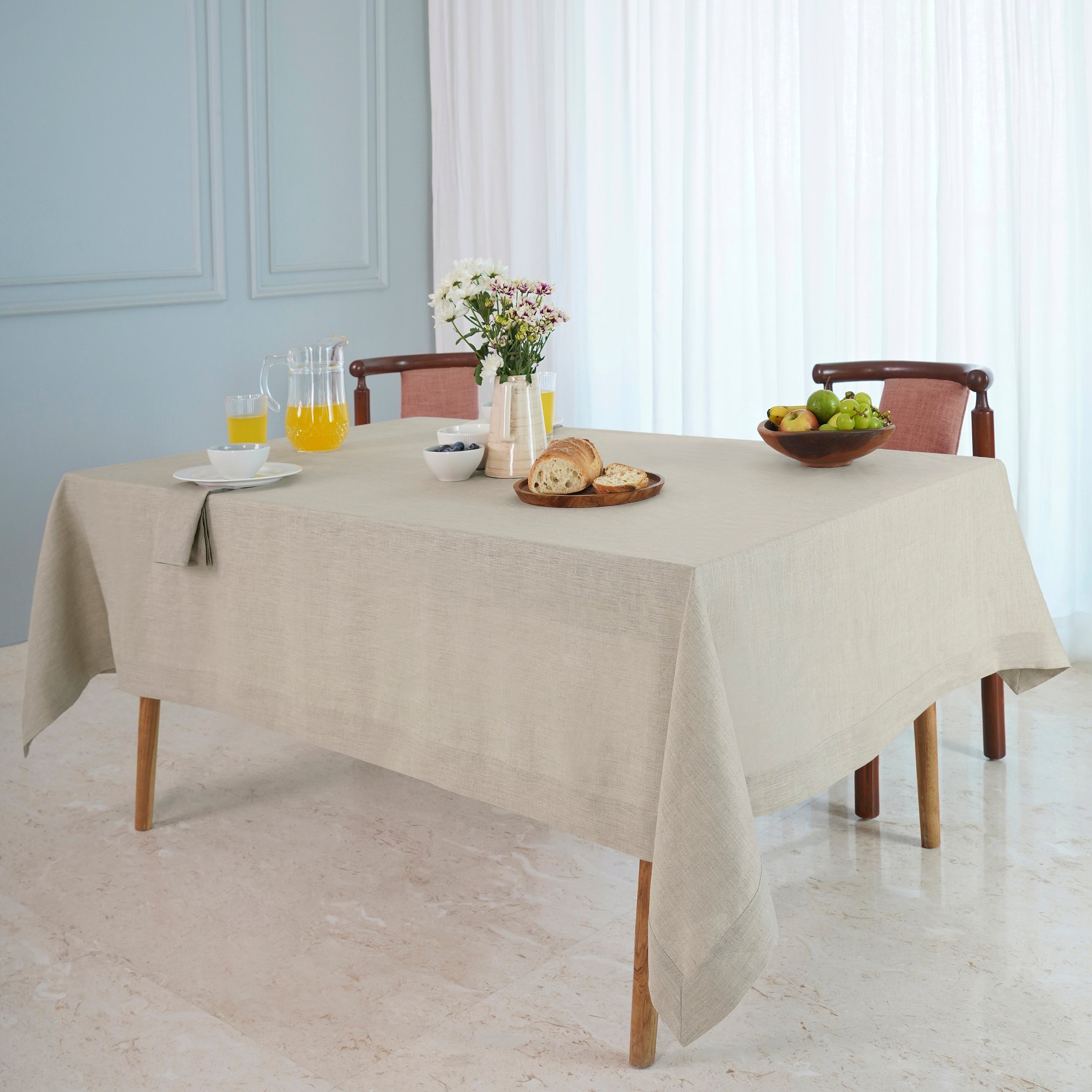 Natural Pure Linen Tablecloth, Hemmed