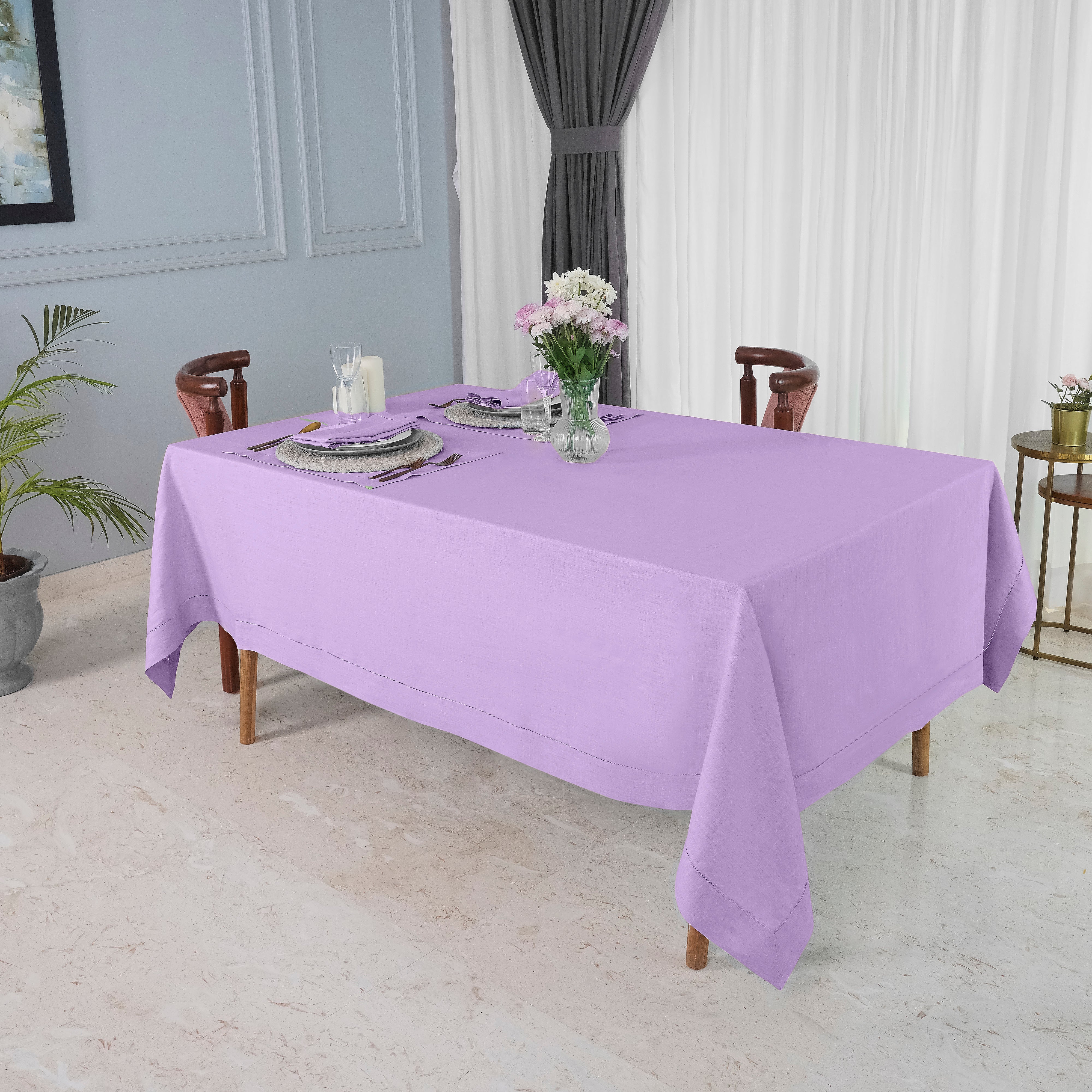 Lavender Linen Tablecloth, Hemstitch