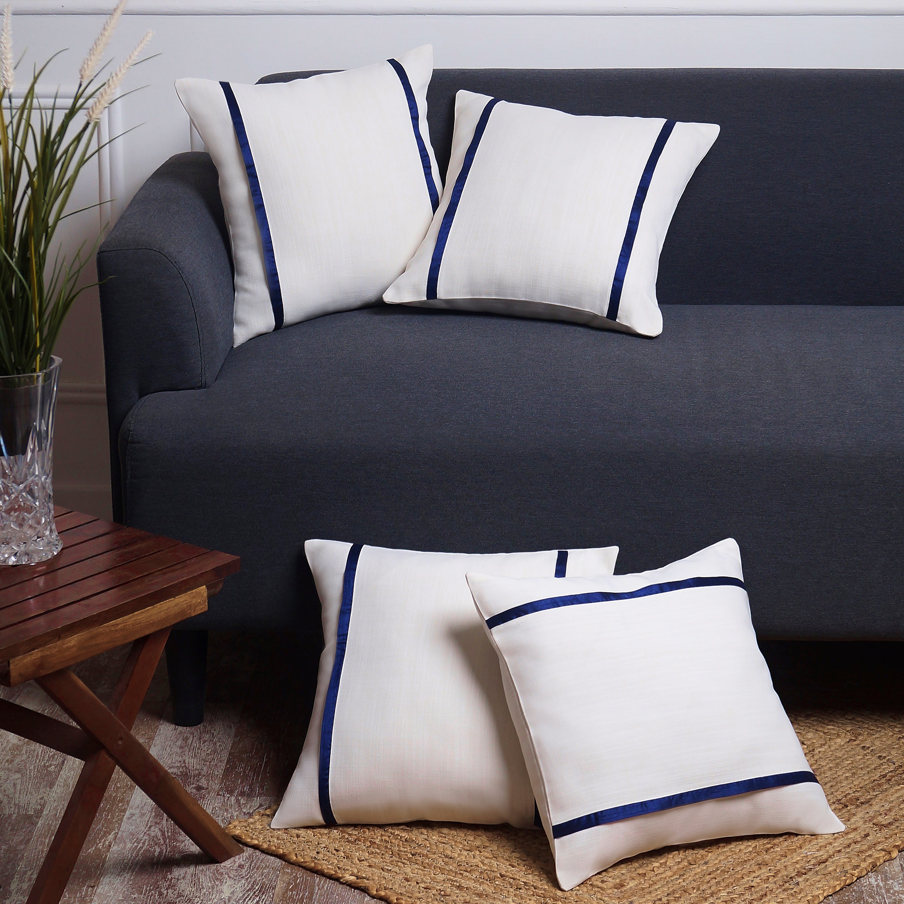 Drift Pillow Cover - White and Navy Blue