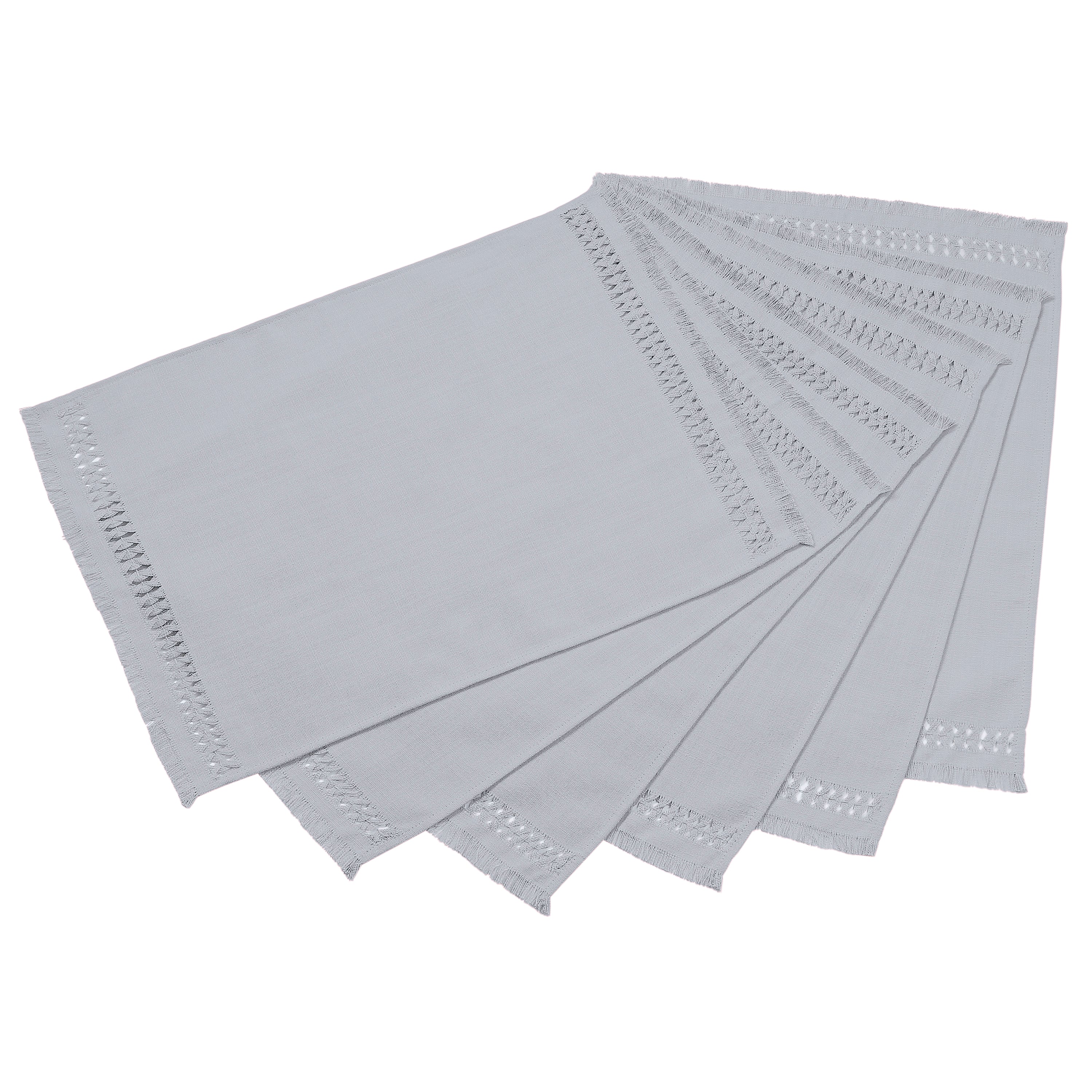 Light Grey Faux Linen Placemats, Hand Hemstitch, 14 x 19 inch, 6 pcs