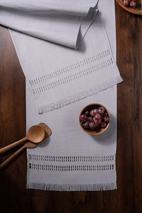 Light Grey Linen Textured Table Runner - Hand Hemstitch