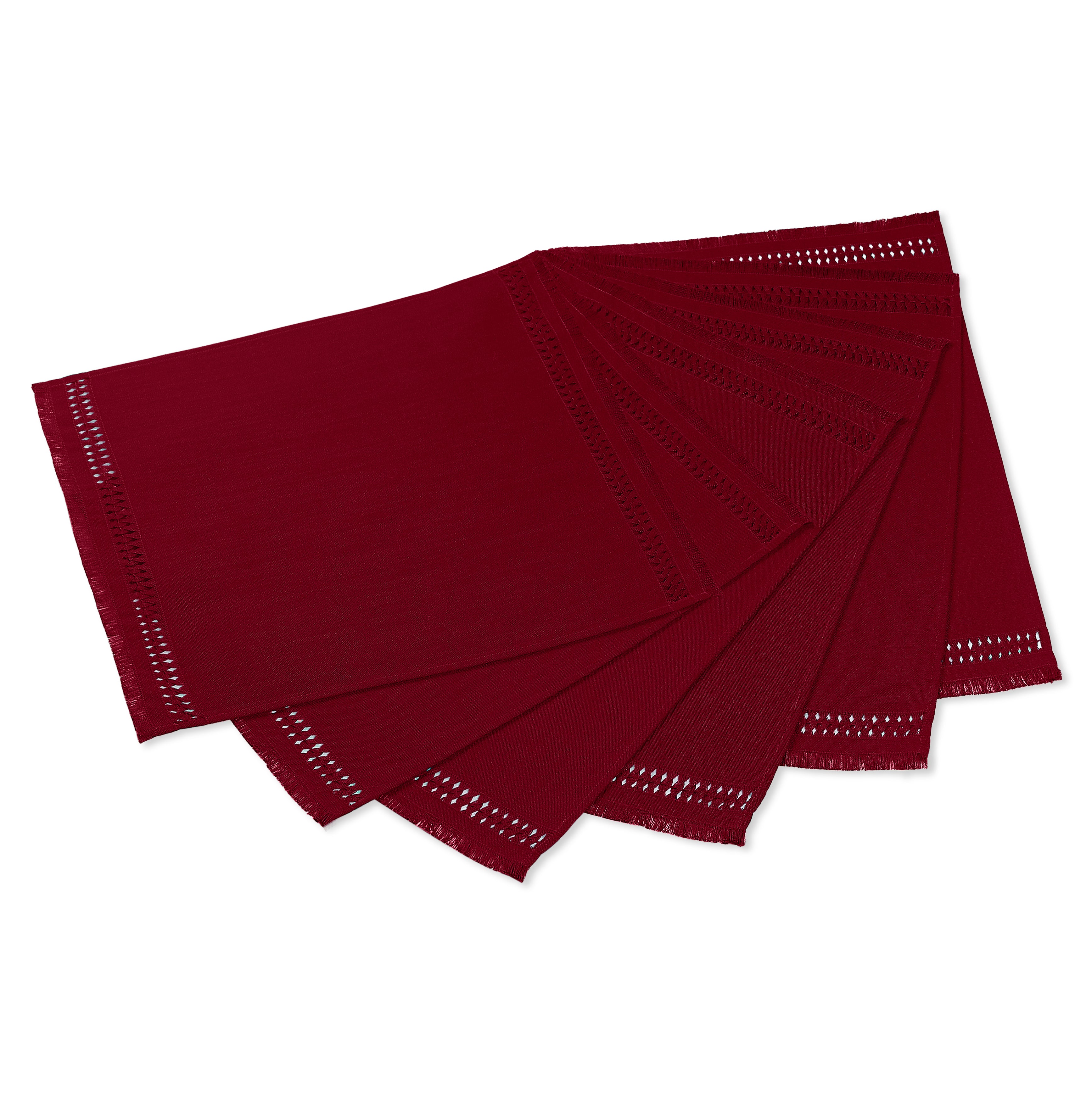 Red Faux Linen Placemats, Hand Hemstitch, 14 x 19 inch, 6 pcs