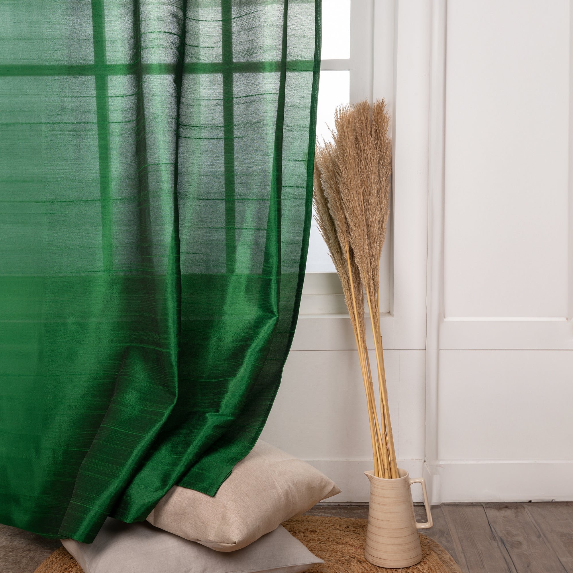 Emerald Green Vegan Silk Tab Top Curtain