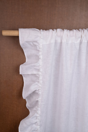 White Linen Ruffle Curtains | 1 Panel