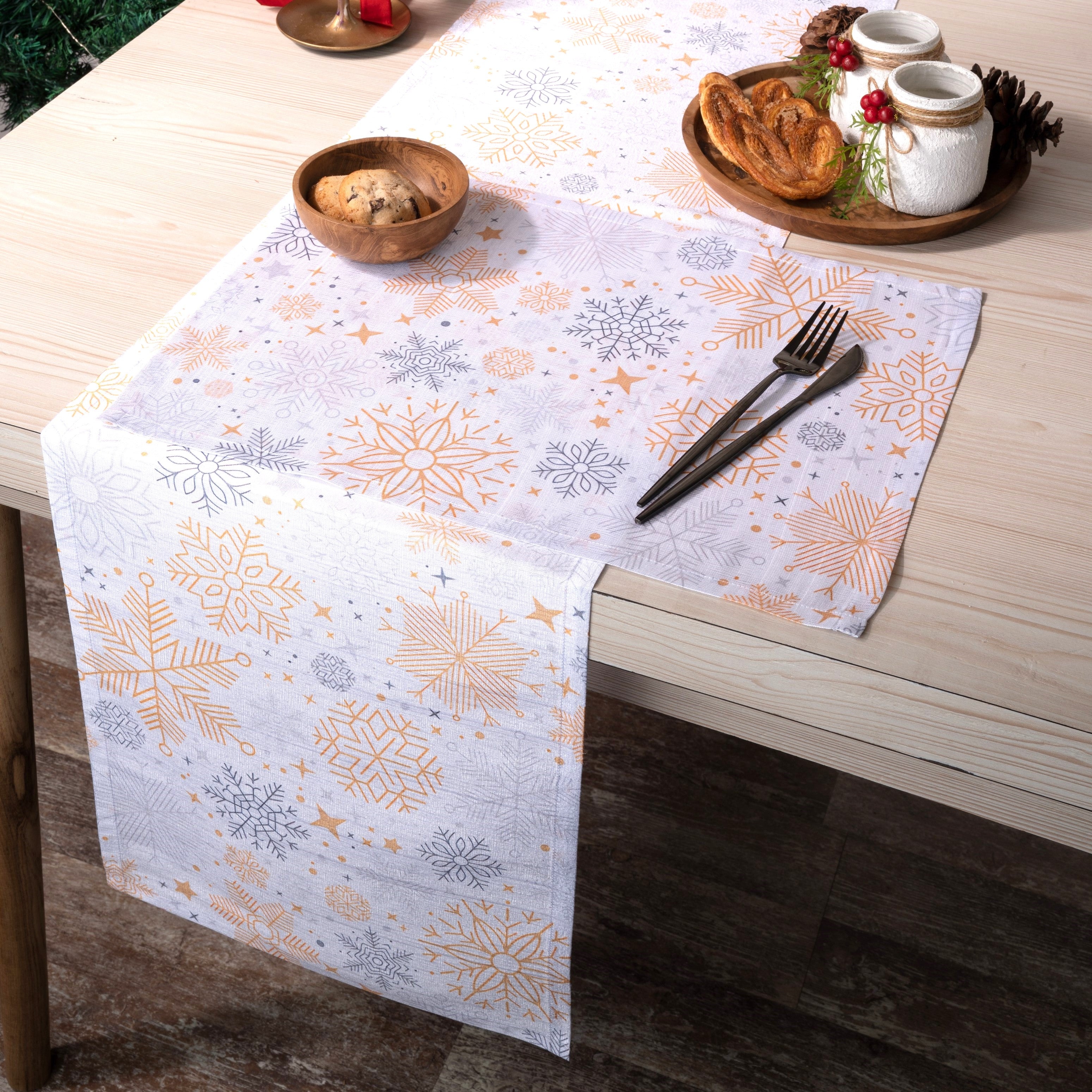 Snowflake Vegan Silk Table Runner - Christmas Print