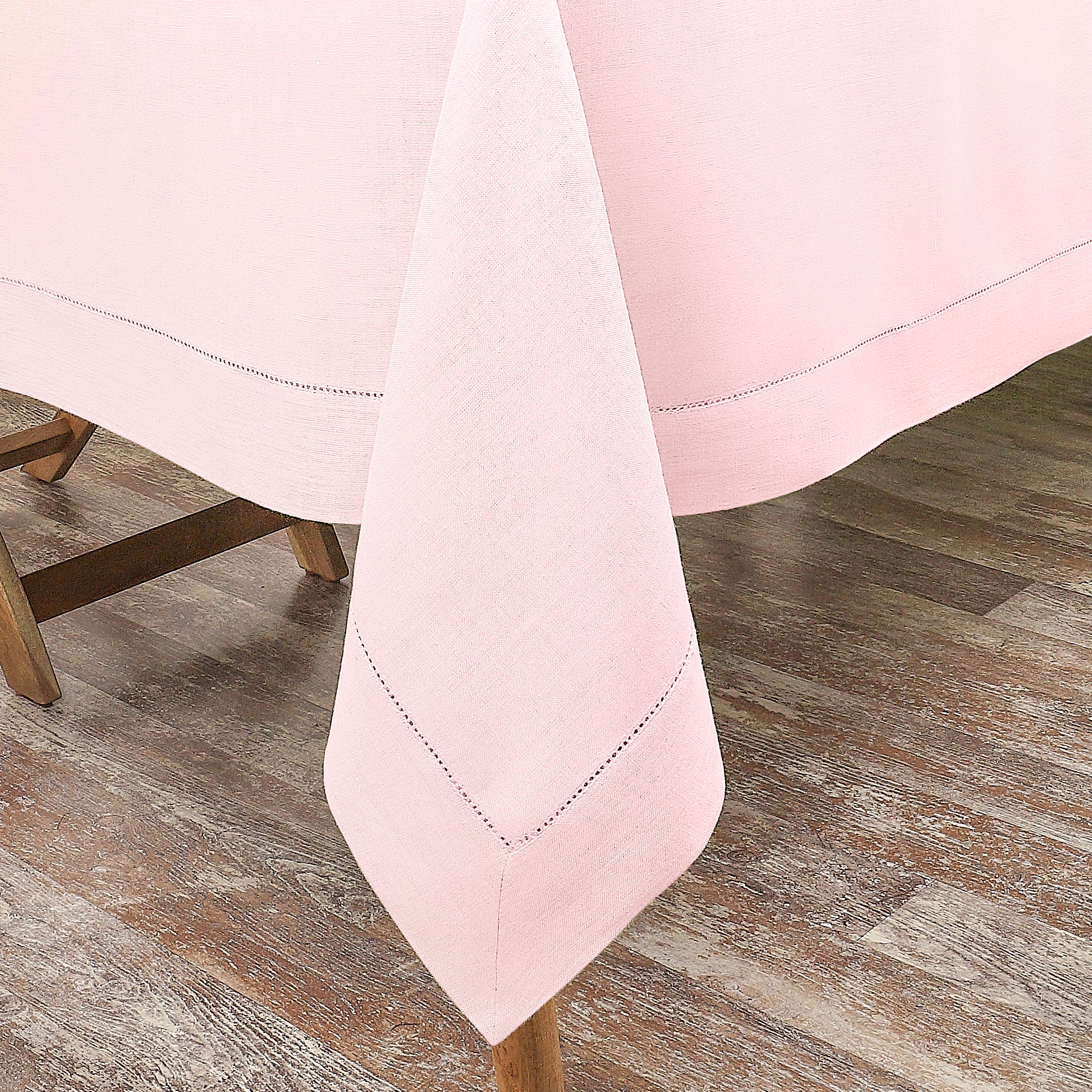 Pastel Pink Linen Tablecloth, Hemstitch