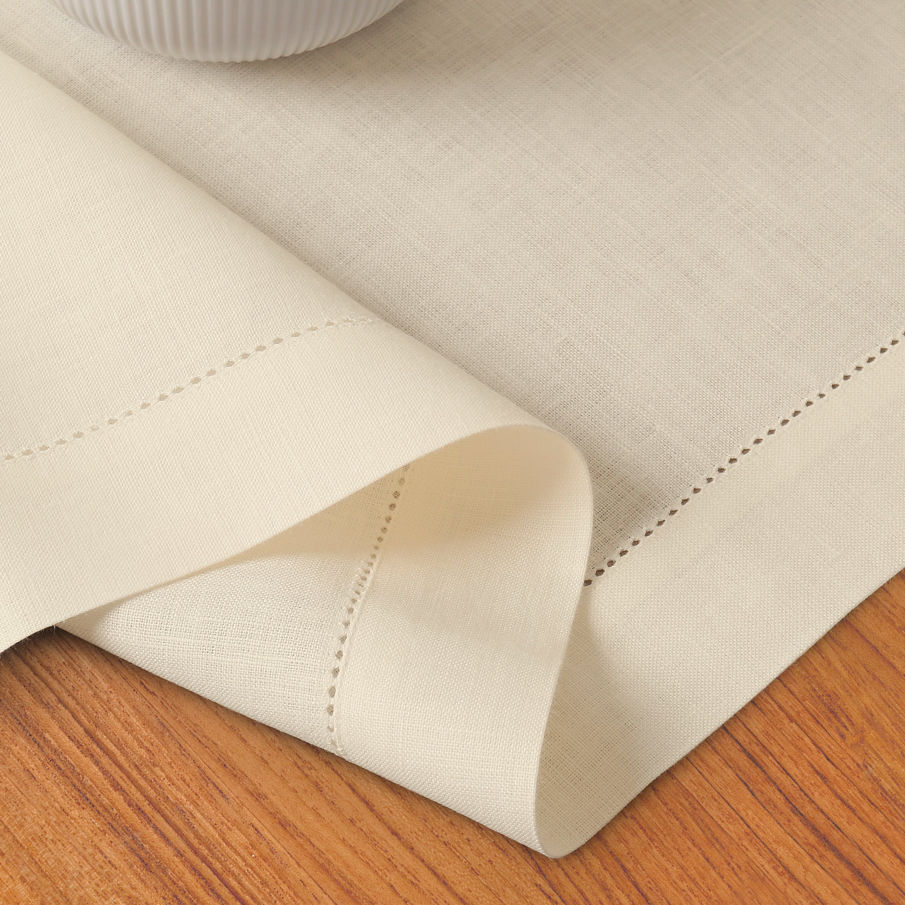 Vanilla Cream Linen Table Runner, Hemstitch