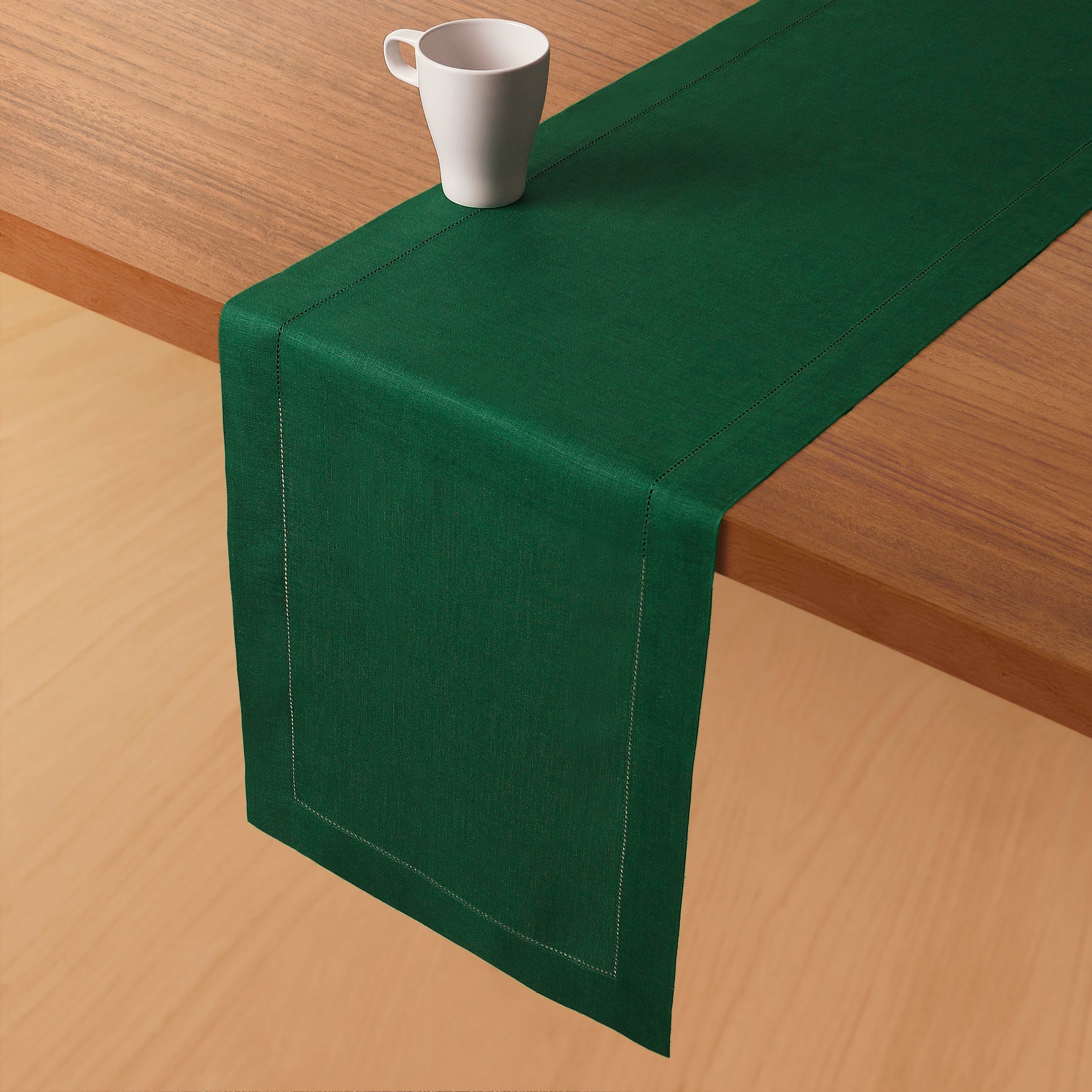 Forest Green Linen Table Runner - Hemstitch