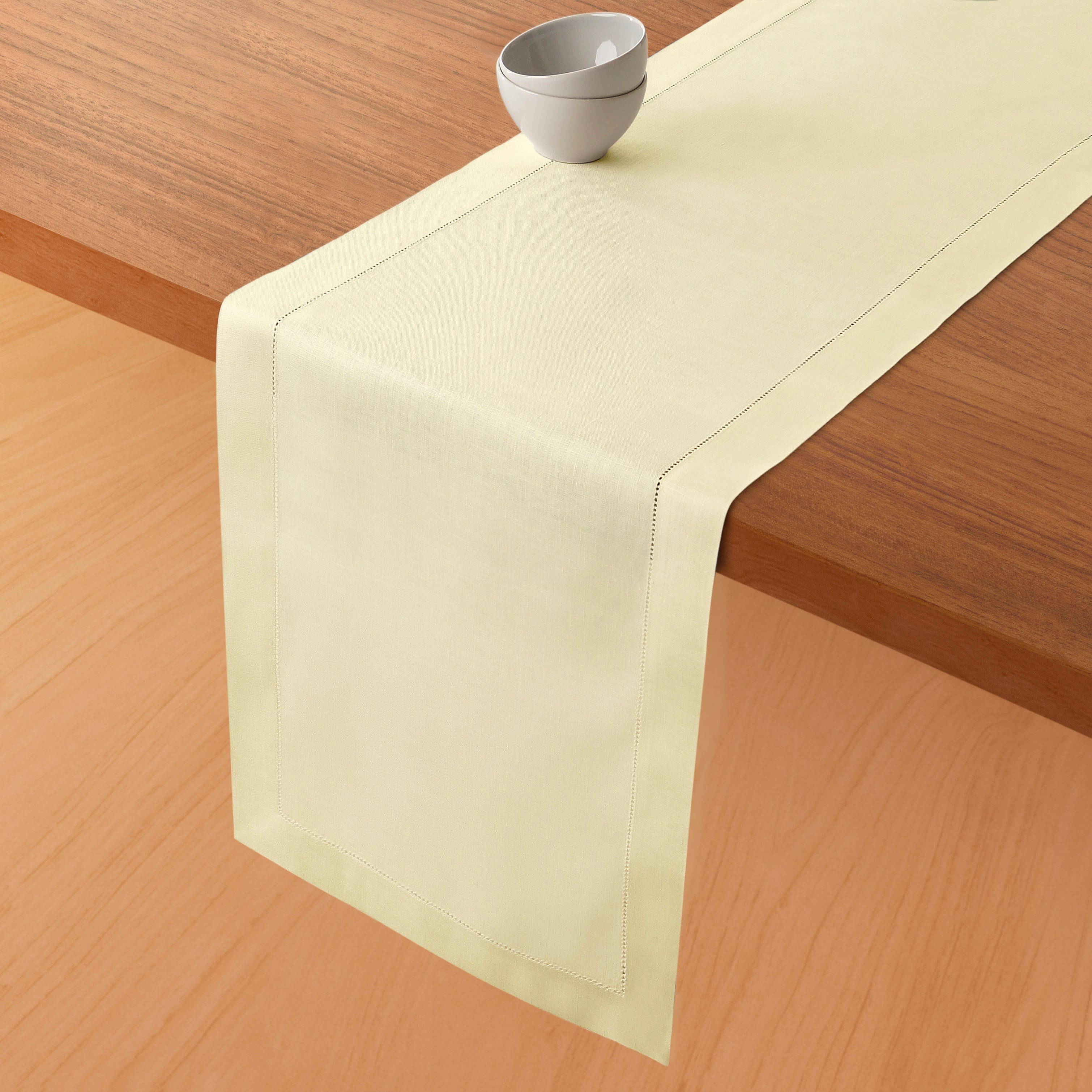 Cream Linen Table Runner, Hemstitch